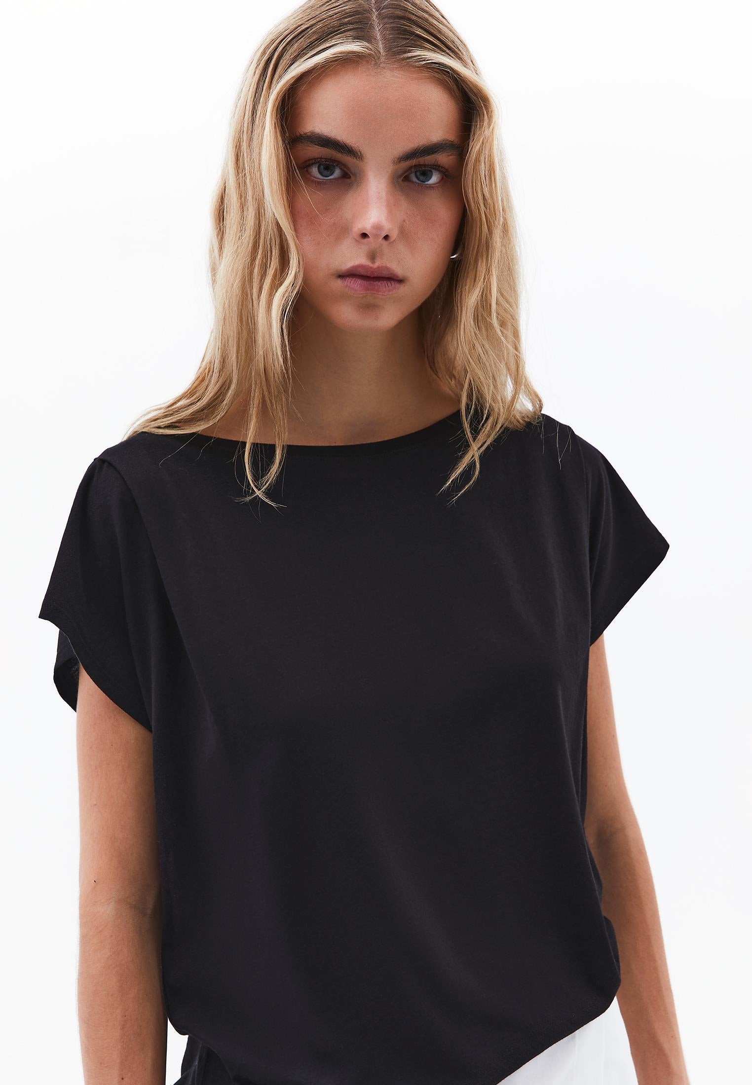 Boat Neck Loose Fit T-Shirt - BLACK