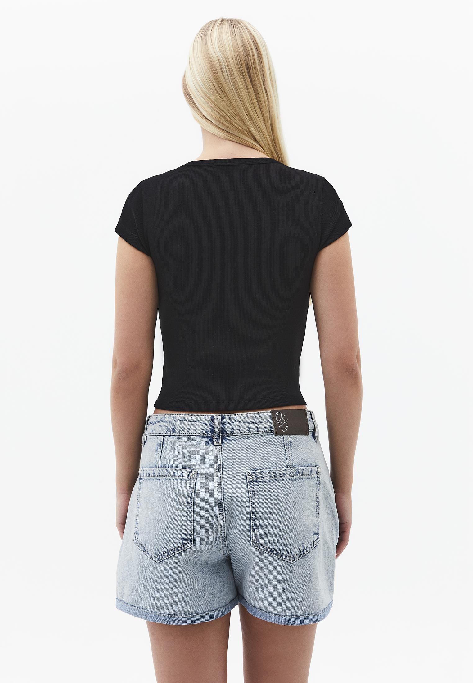 U Neck Bodycon T-Shirt - BLACK