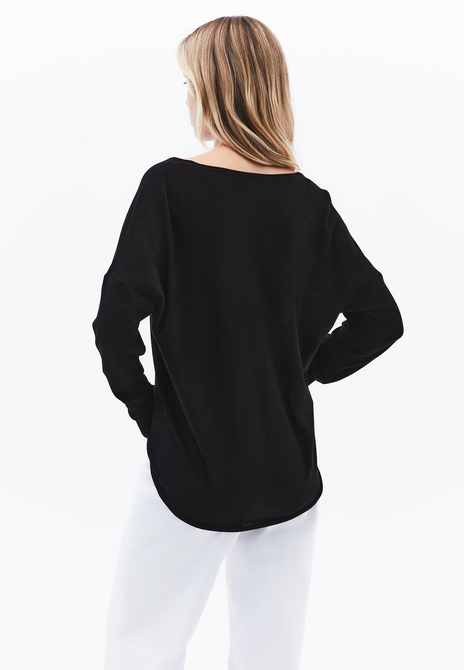 V Neck Long Sleeve Sweater - BLACK