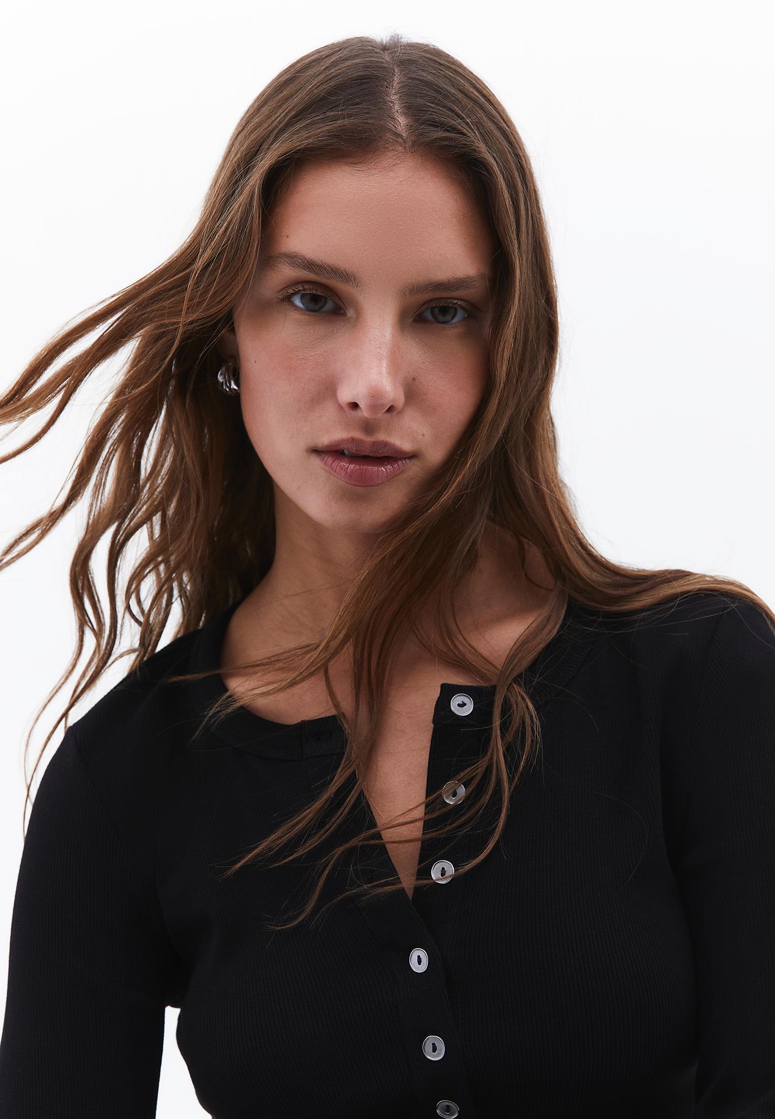 Long Sleeve Crew Neck Bodycon T-Shirt - BLACK