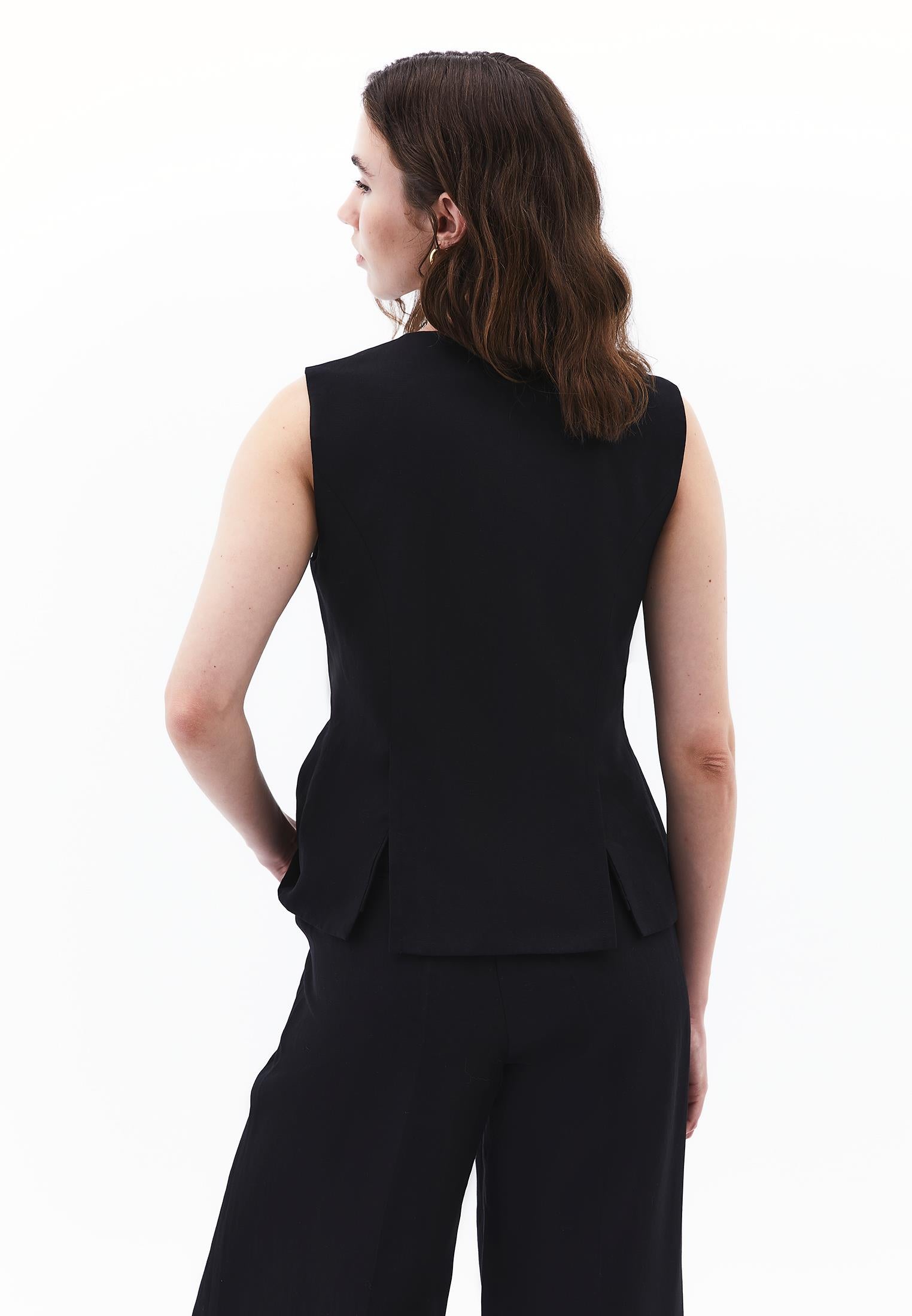 Sleeveless Vest With Button Details - BLACK