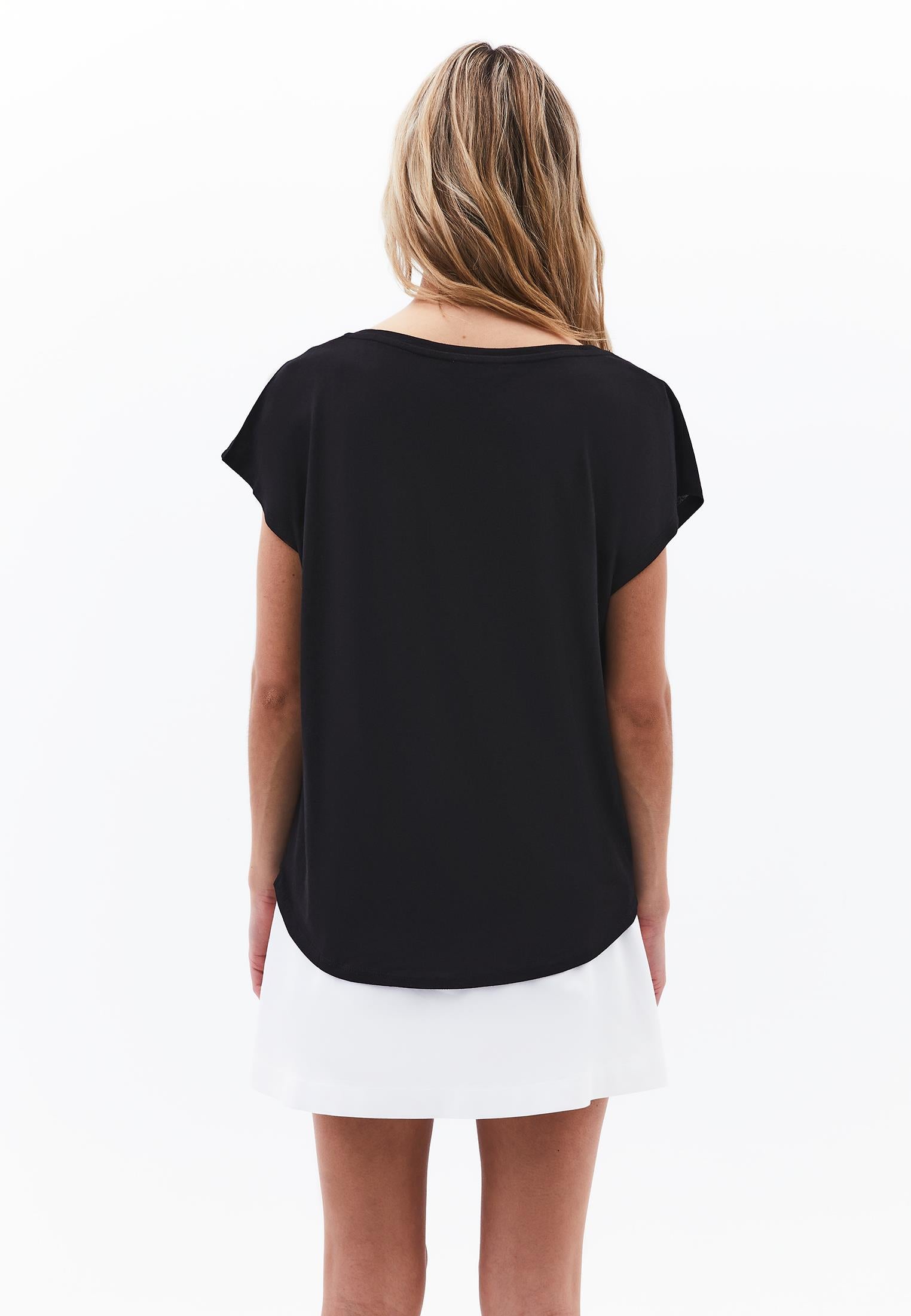 Boat Neck Loose Fit T-Shirt - BLACK