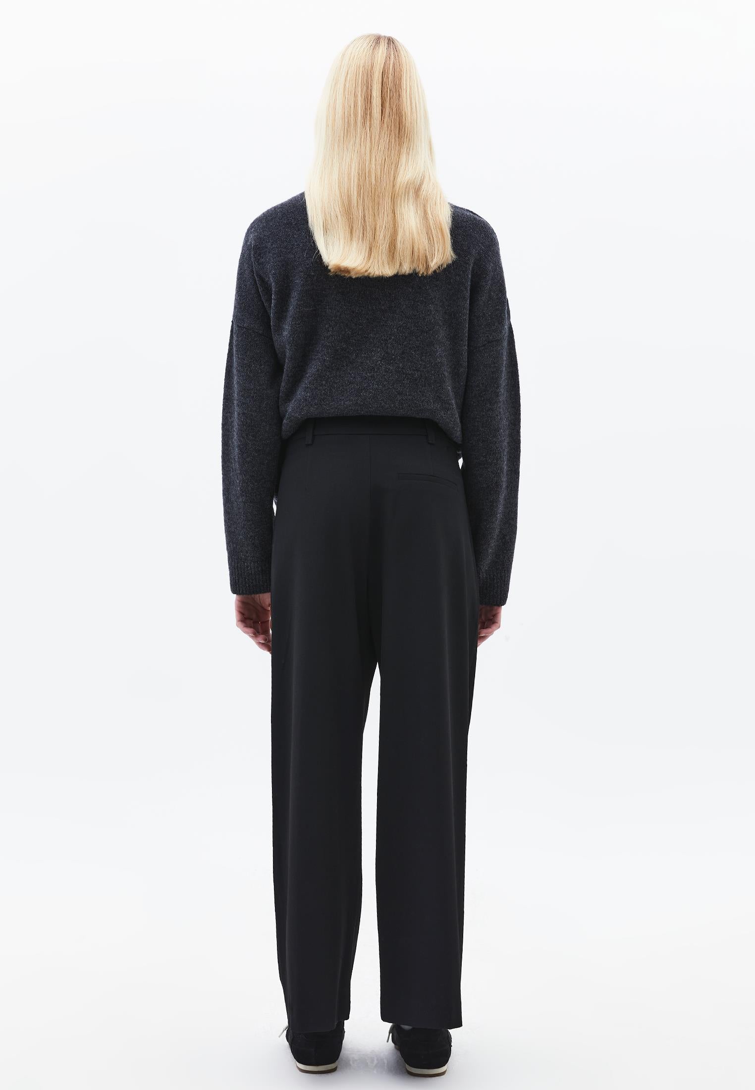 Wide Leg High Waist Pants - BLACK