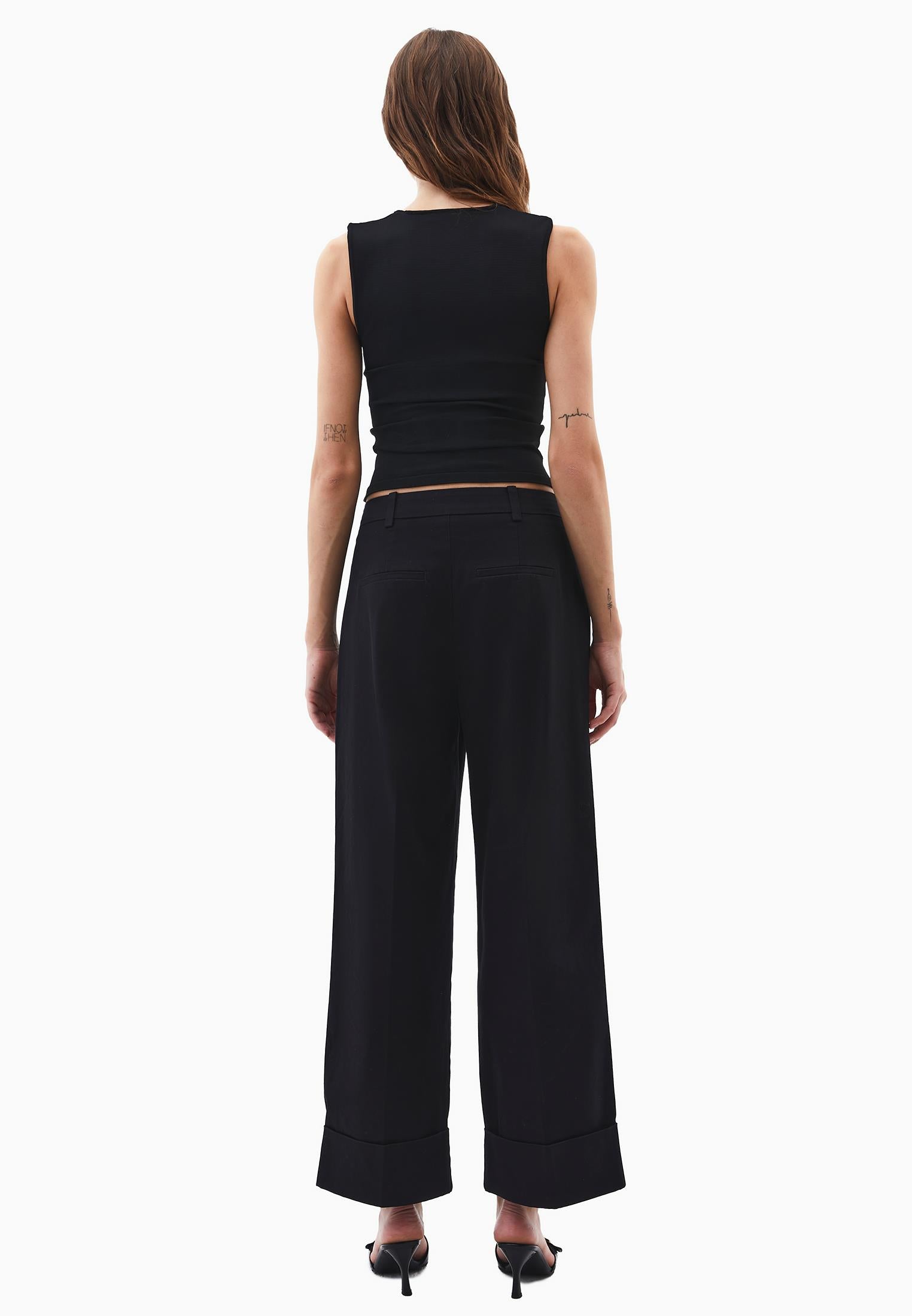 Pleated Ultra High Waist Straight Leg Women Pants - BLACK