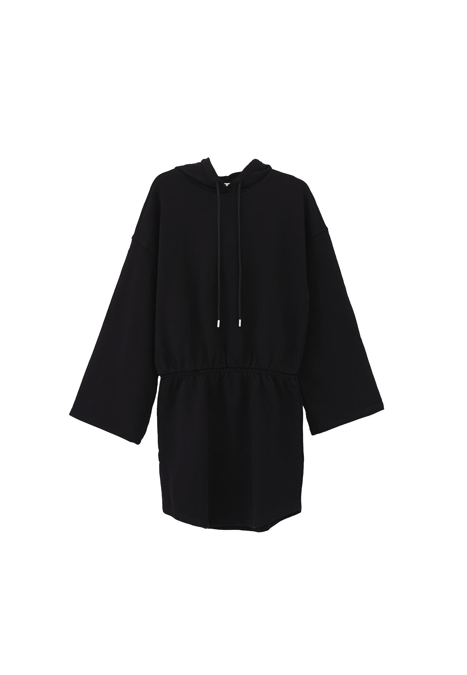 Short Hoodie Long Sleeve Dress - BLACK