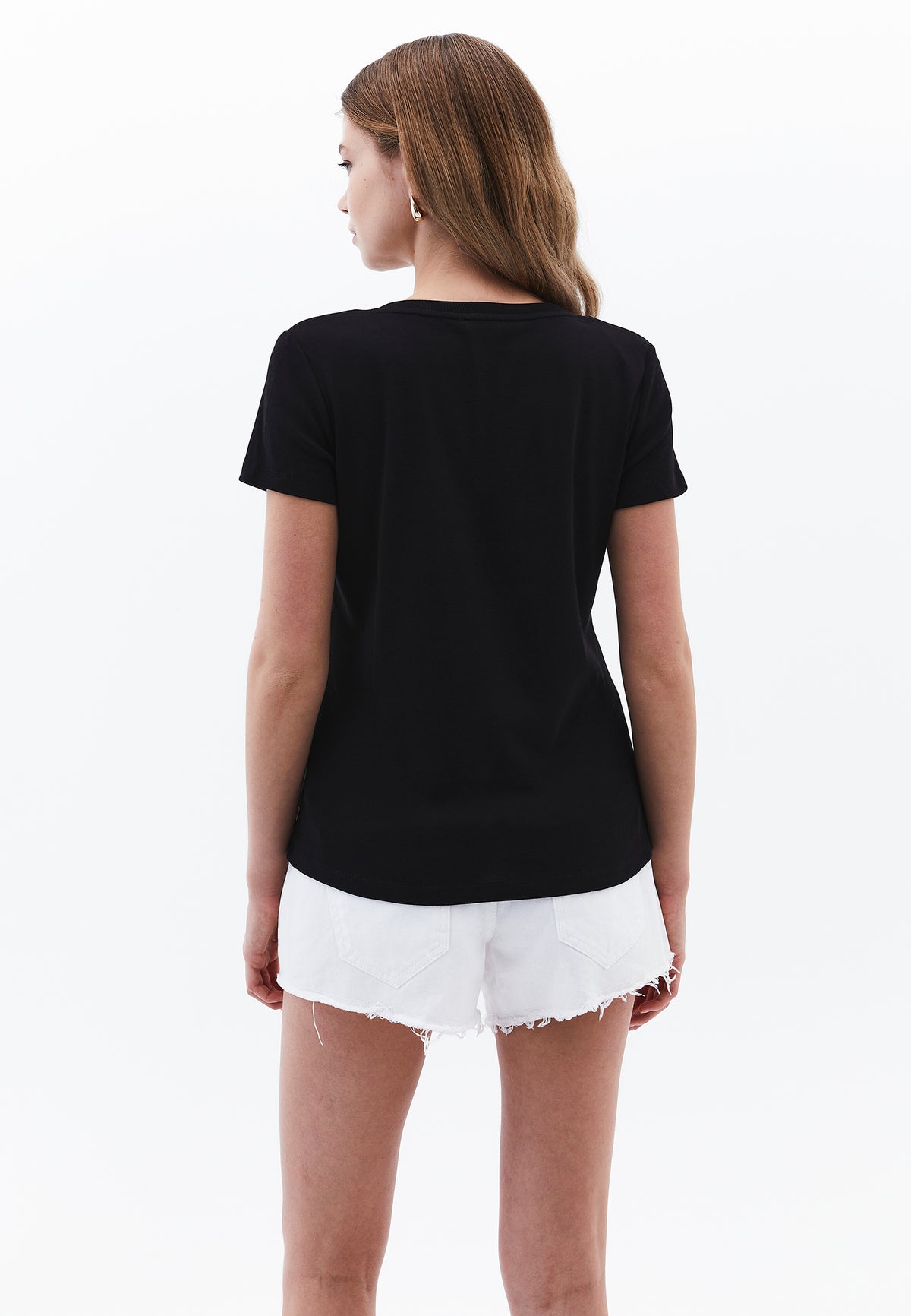 V Neck Short Sleeve T-Shirt - BLACK