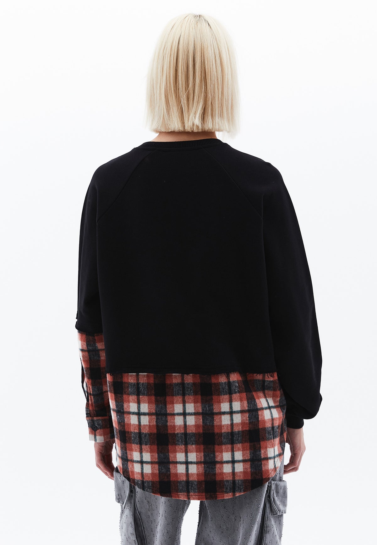 Oversize Asymmetric Plaid Sweat Tunic - BLACK