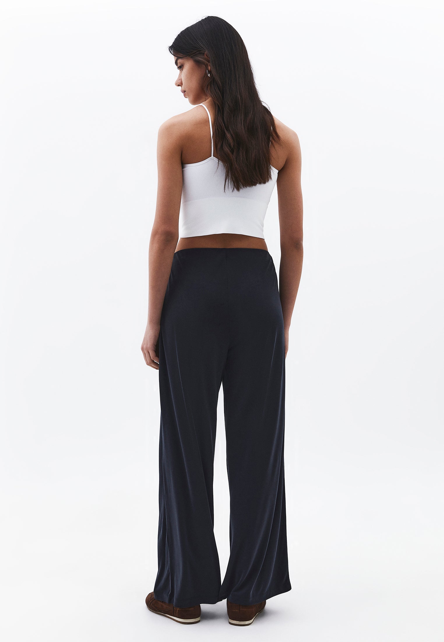 Wide Leg Elastic Waist Pants - BLACK