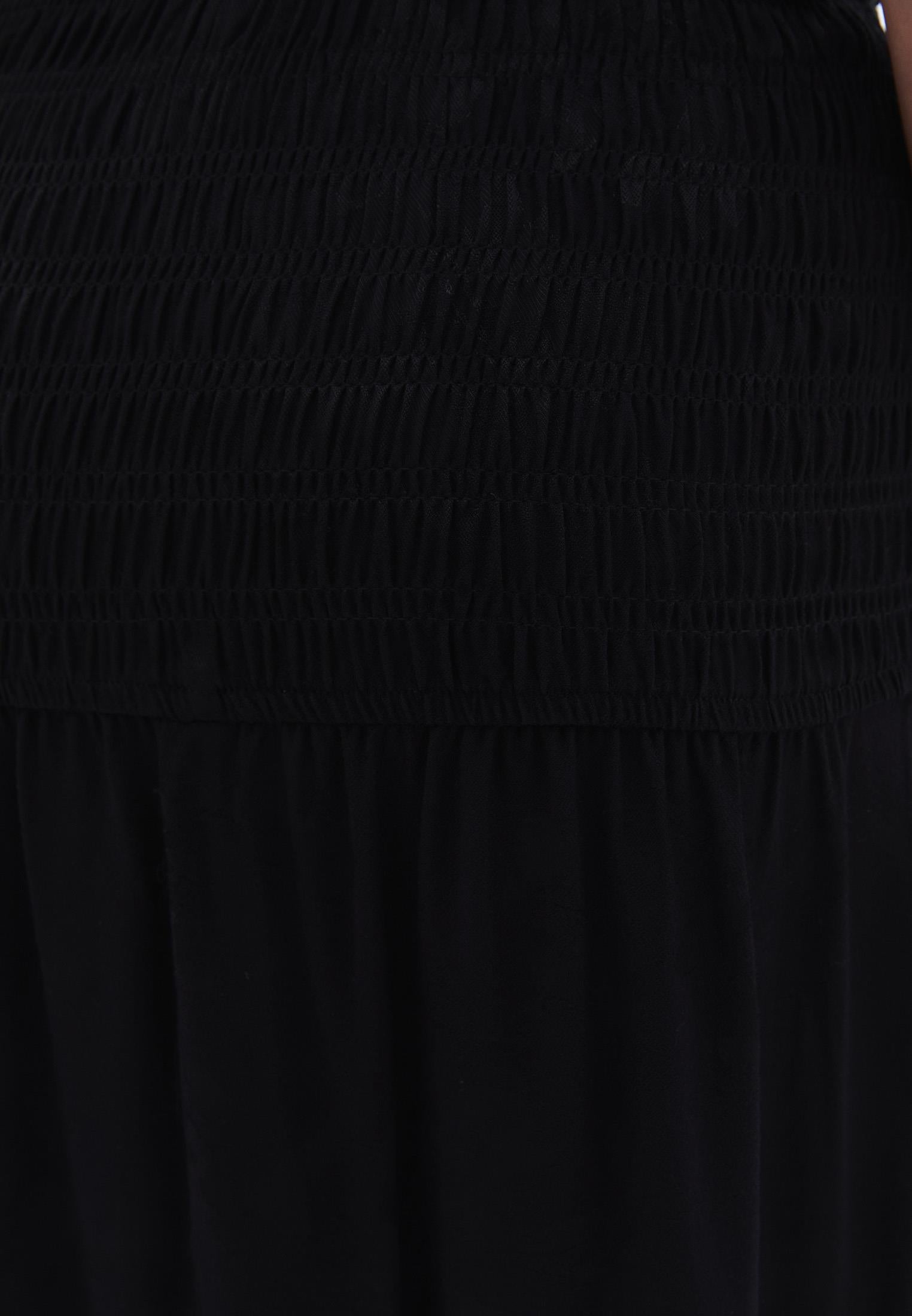 Flared Long High Waist Woven Skirt With Shirred Waist - BLACK