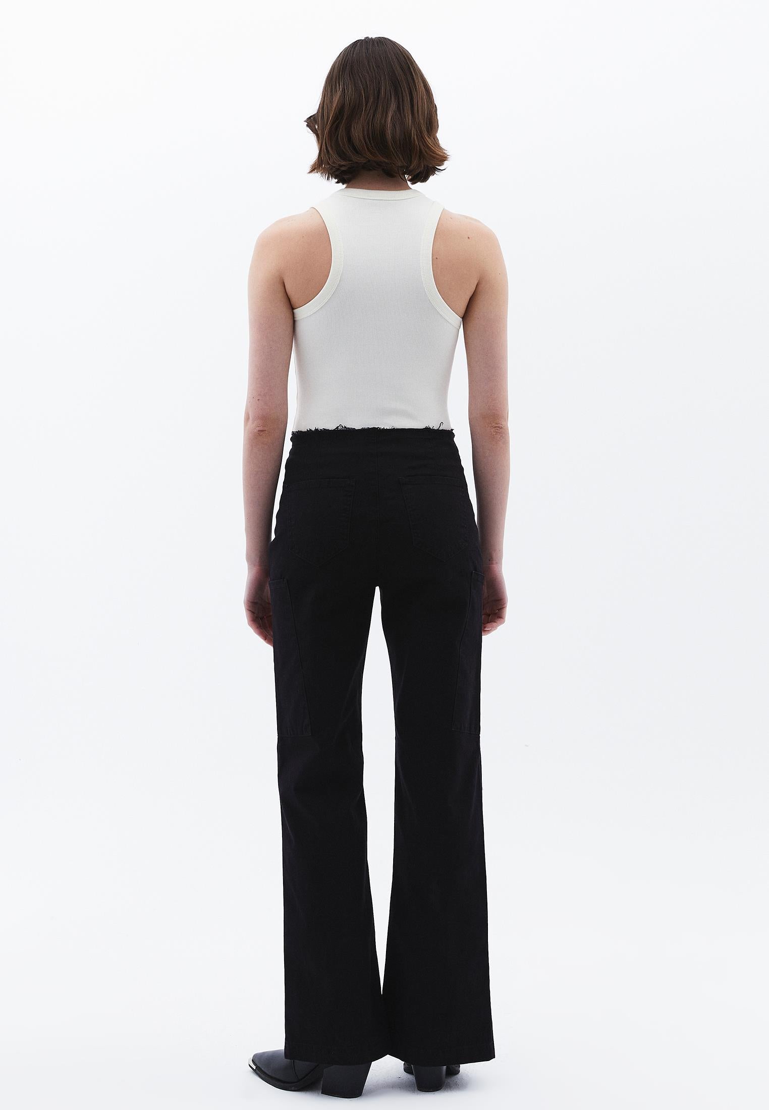 Straight Leg High Waist Trousers - BLACK