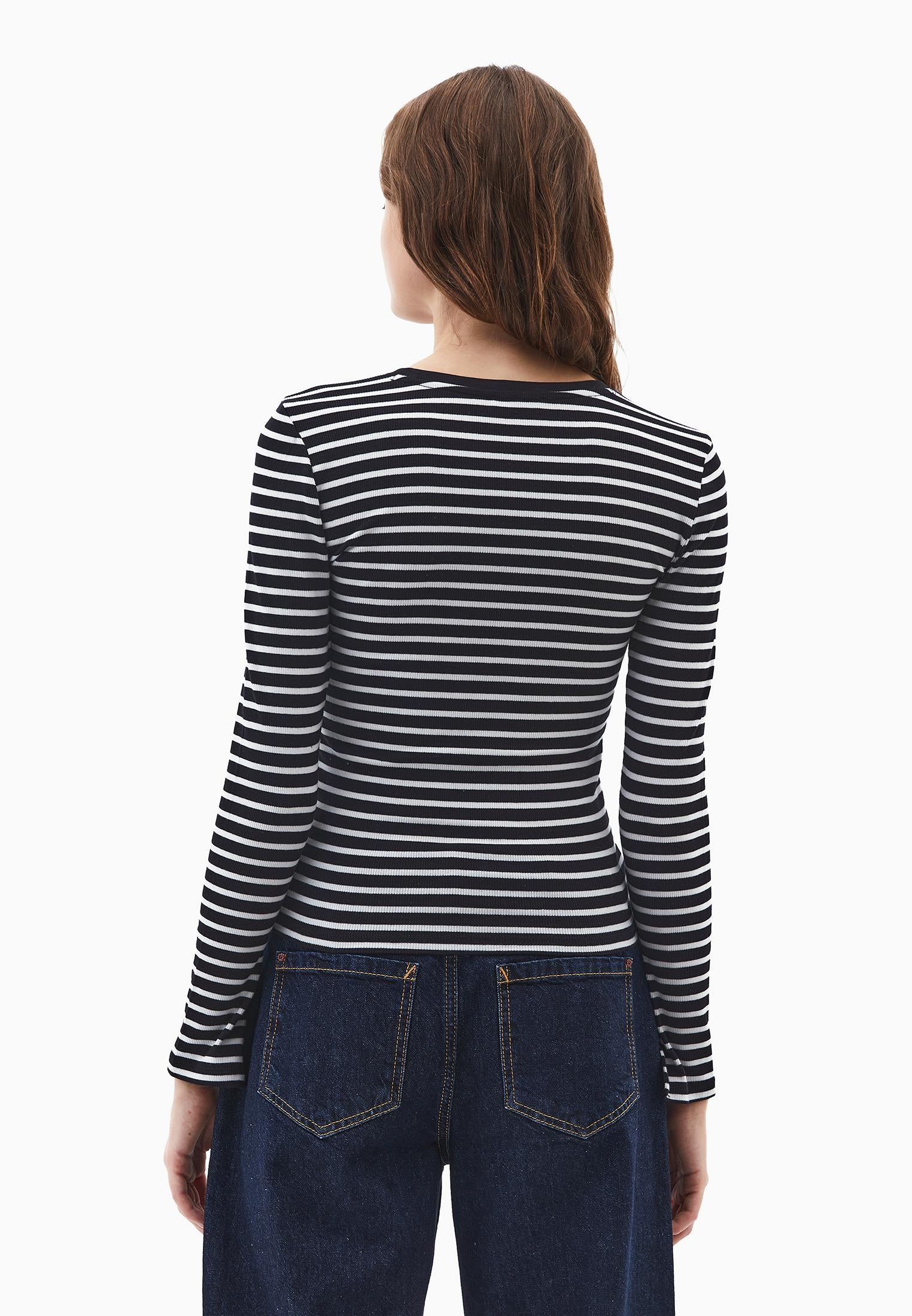 Long Sleeve T-Shirt With Ribbed Knit, Slit Details And Crew Neck - ICE MILK/BLACK