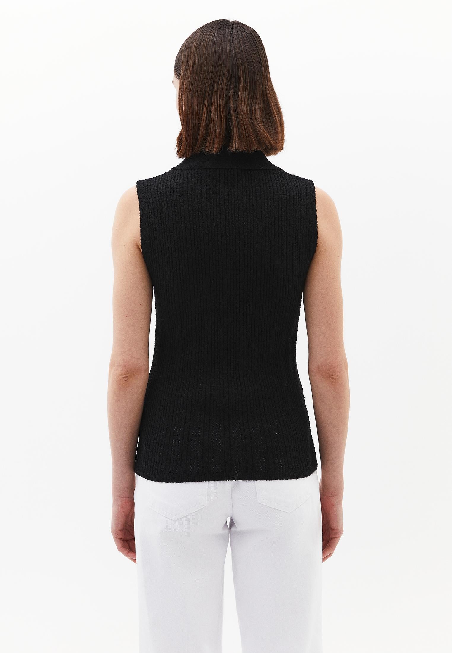 V Neck Boucle Vest - BLACK