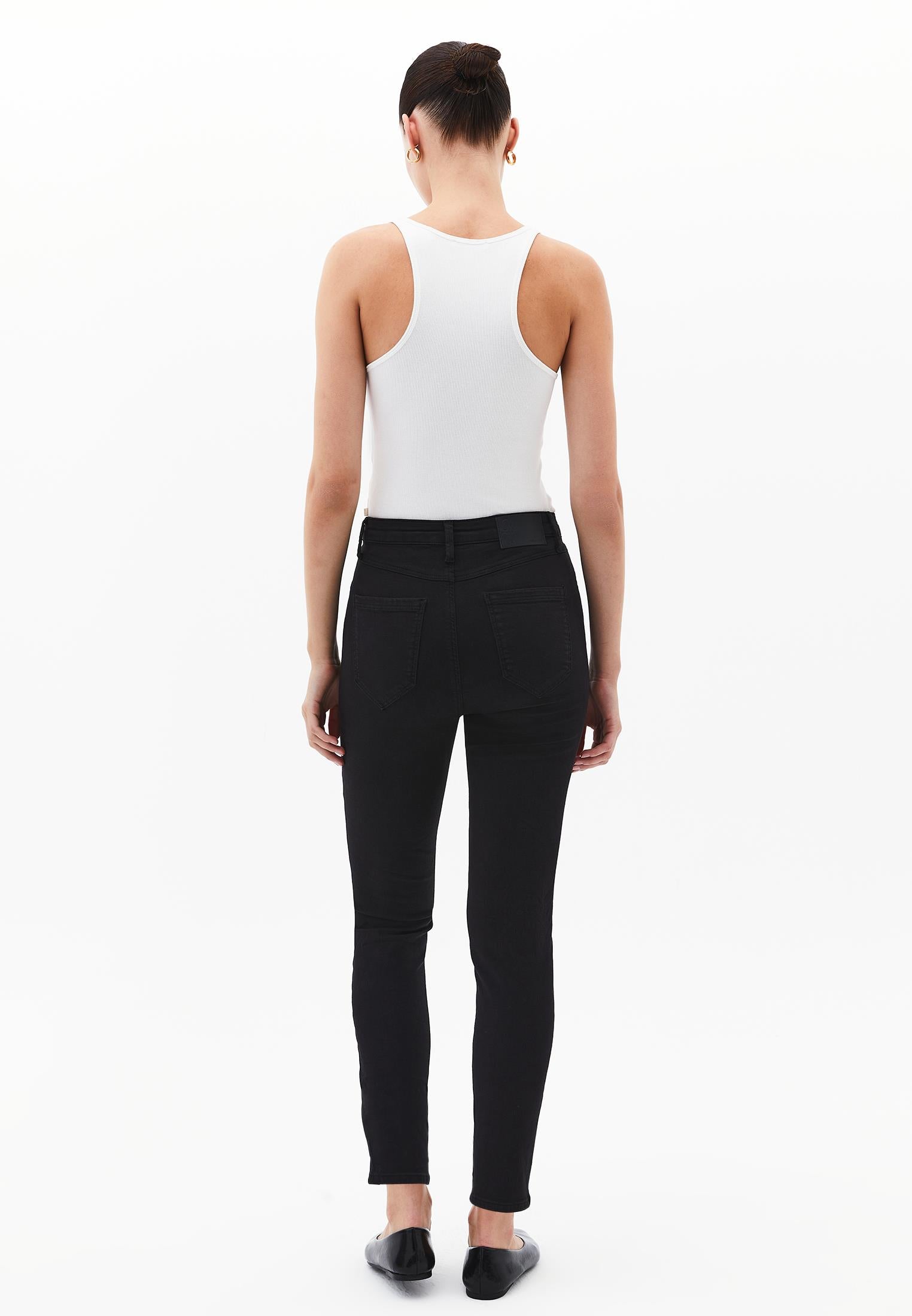 High Waist Cropped Skinny Pants - BLACK