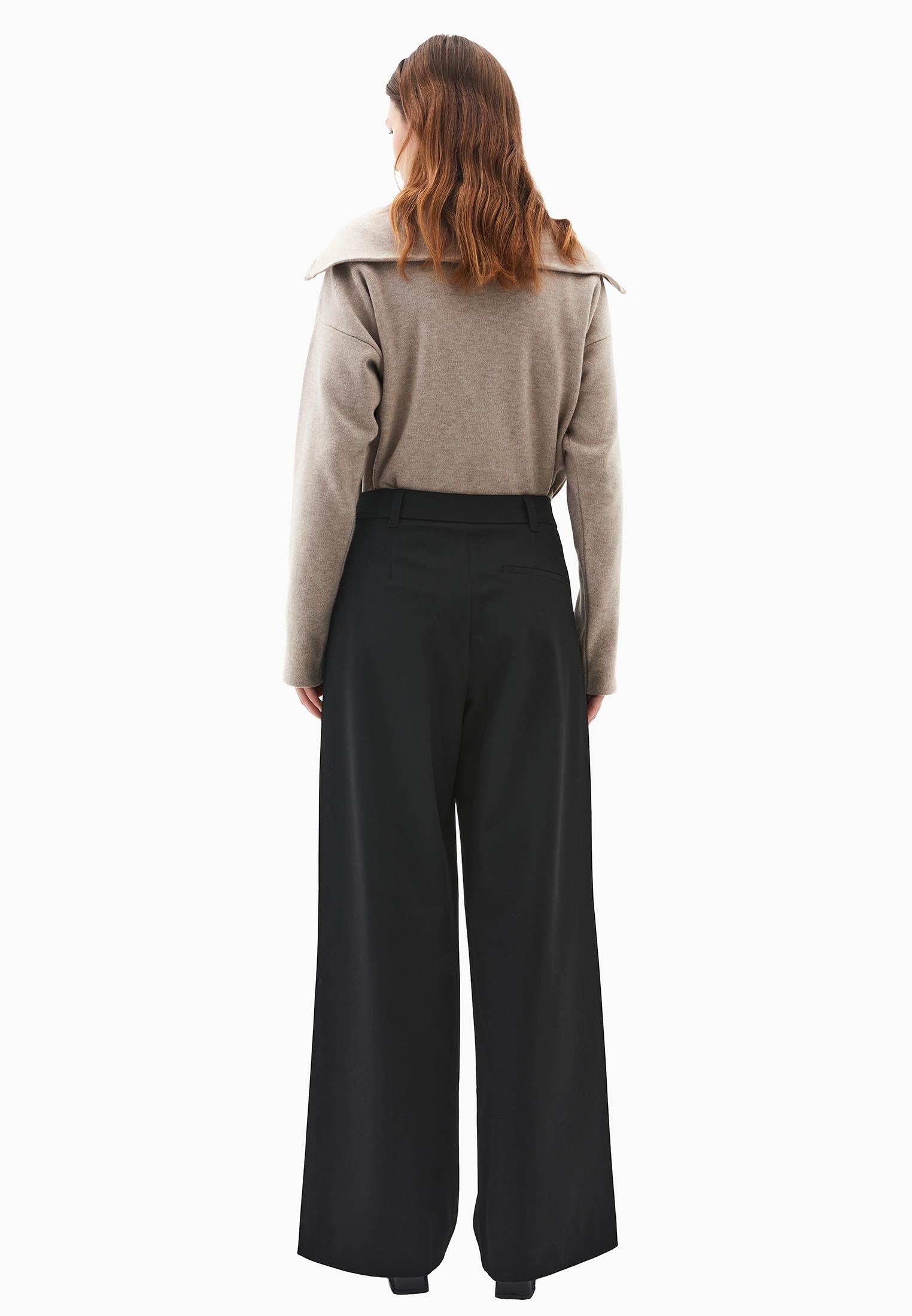 Wide Leg Pleated Pants - BLACK