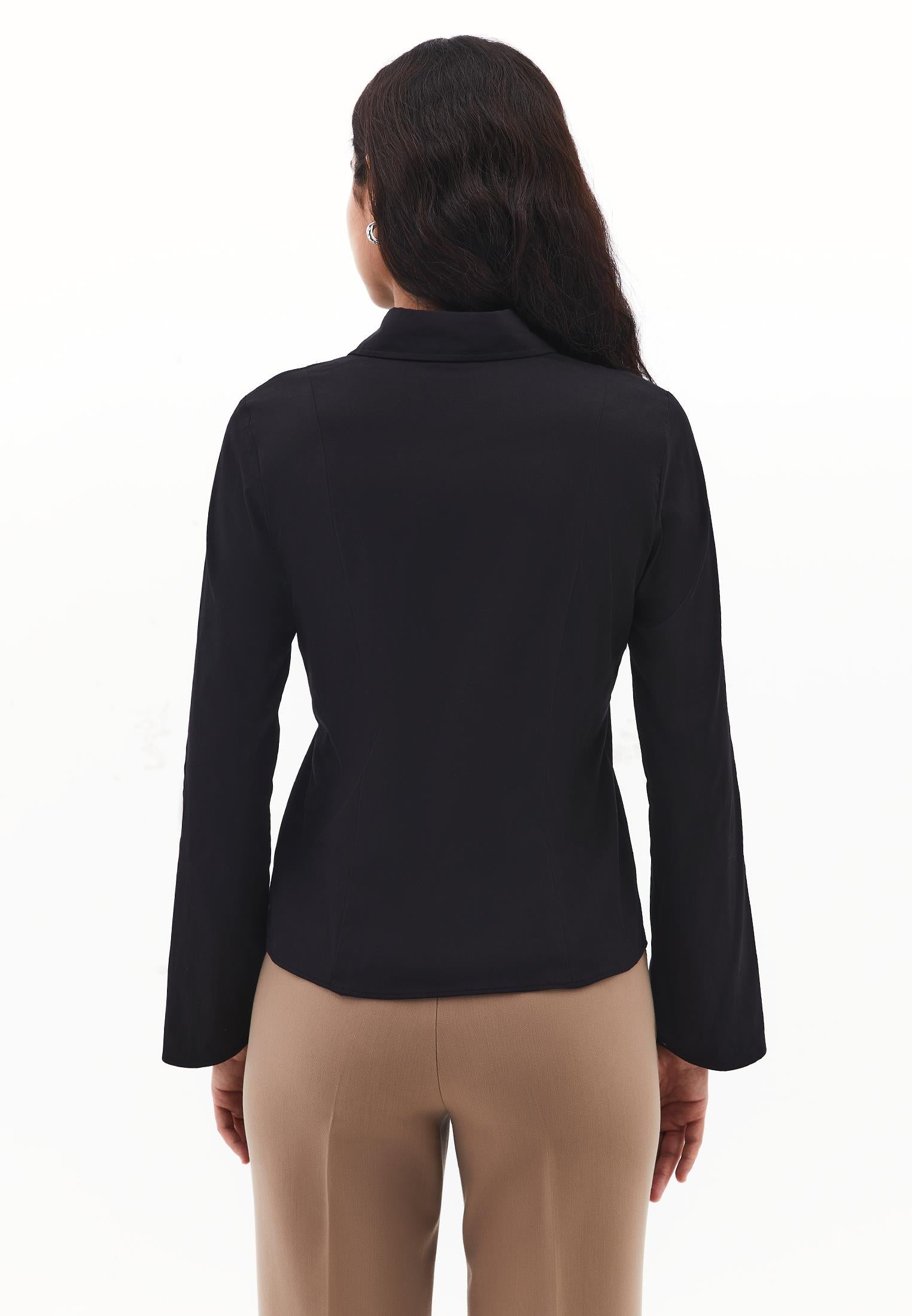 Long Sleeved Slim Shirt - BLACK