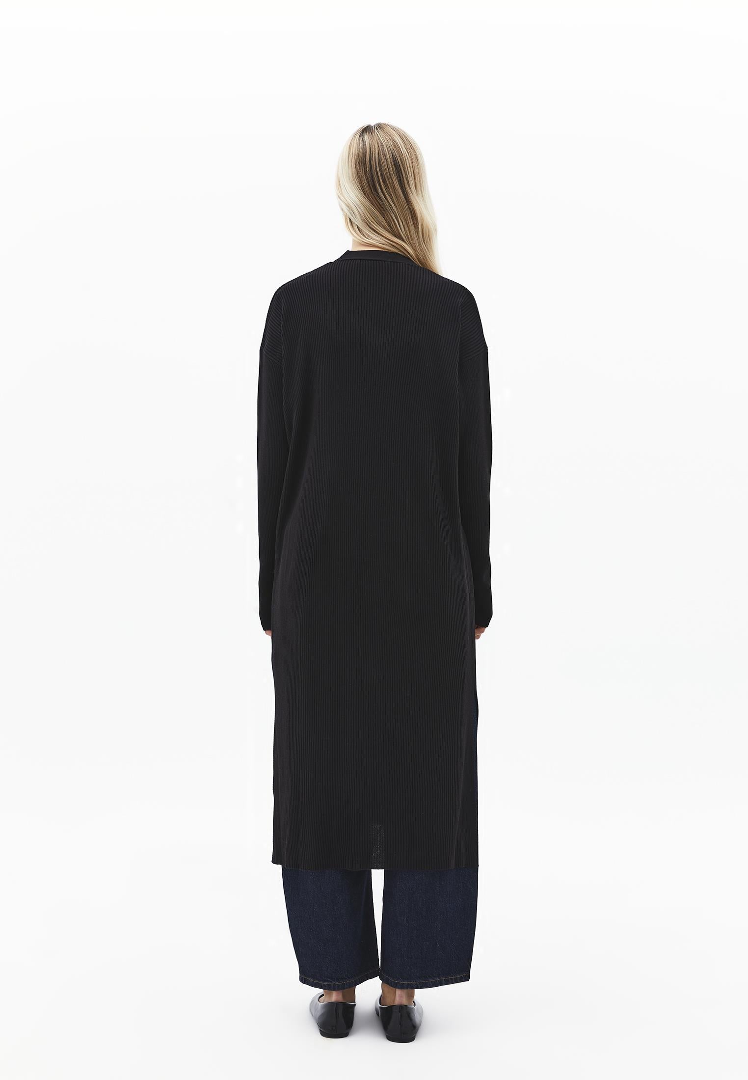 Ribbed Long Sleeve Cardigan - BLACK