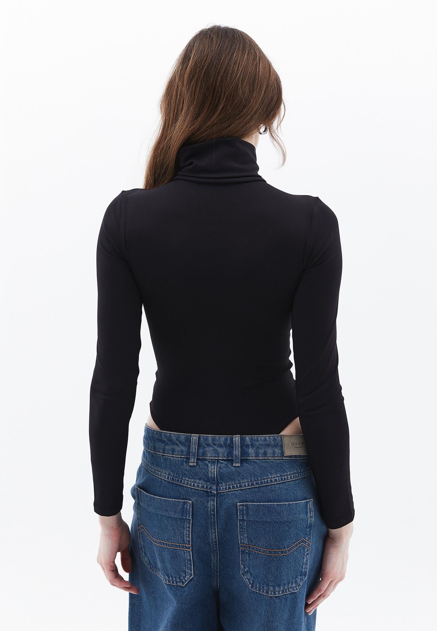 Turtleneck Long Sleeve Bodysuit - BLACK
