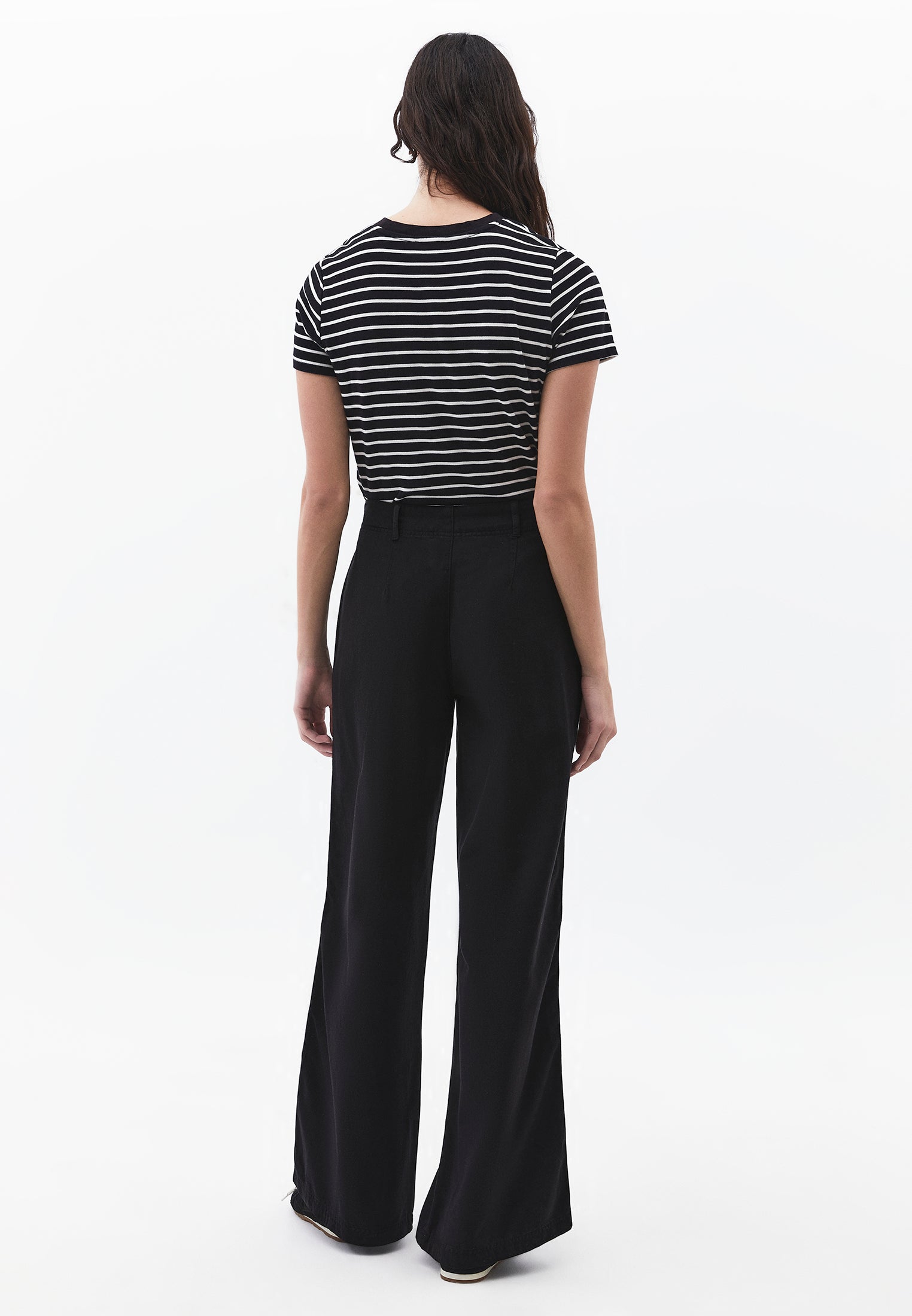 High Waist Wide Leg Woven Pants - BLACK