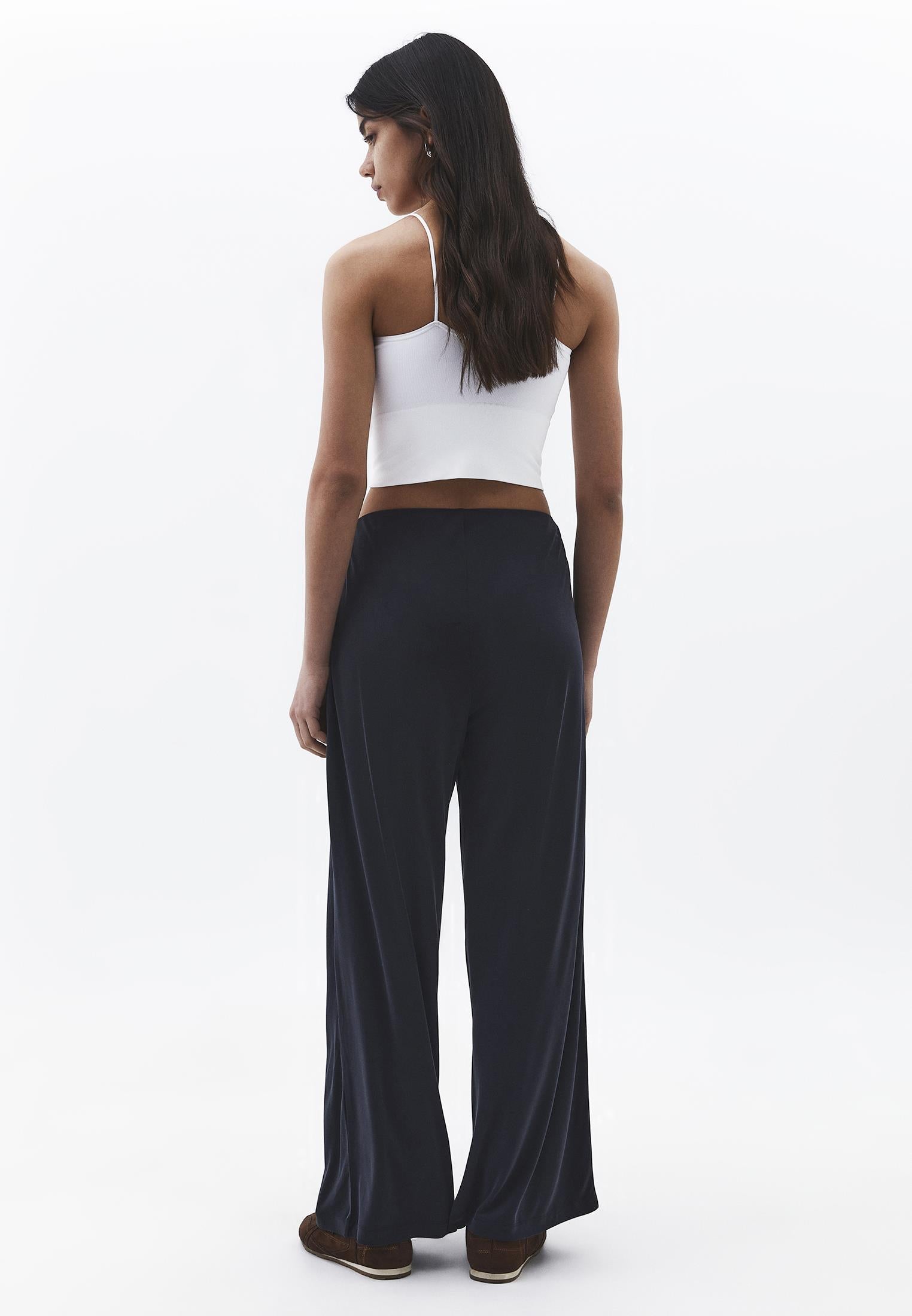 Wide Leg Elastic Waist Pants - BLACK