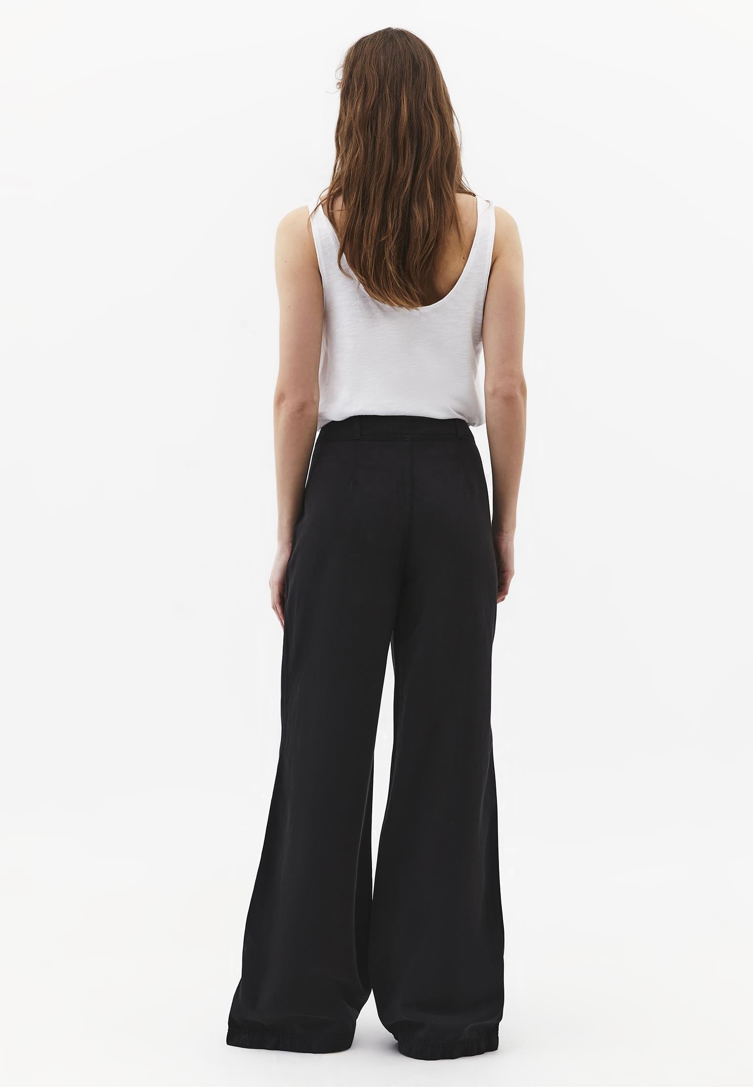 High Waist Pocket Detailed Wide Leg Pants - BLACK
