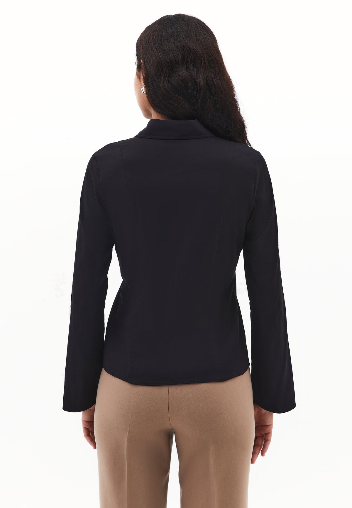 Long Sleeved Slim Shirt - BLACK