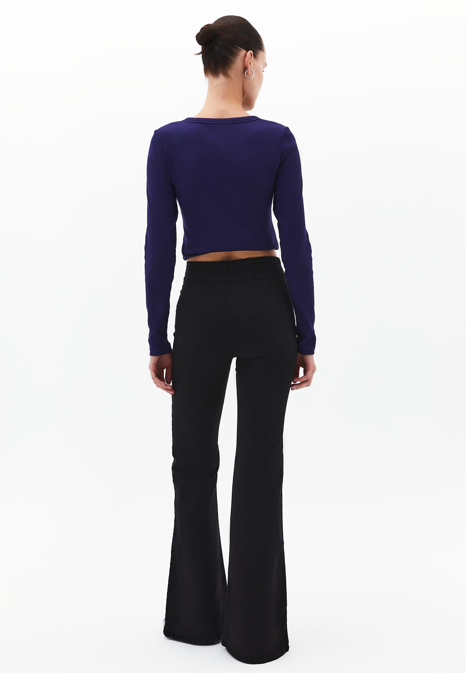 Standard Length Ultra High Waist Flared Pants - BLACK