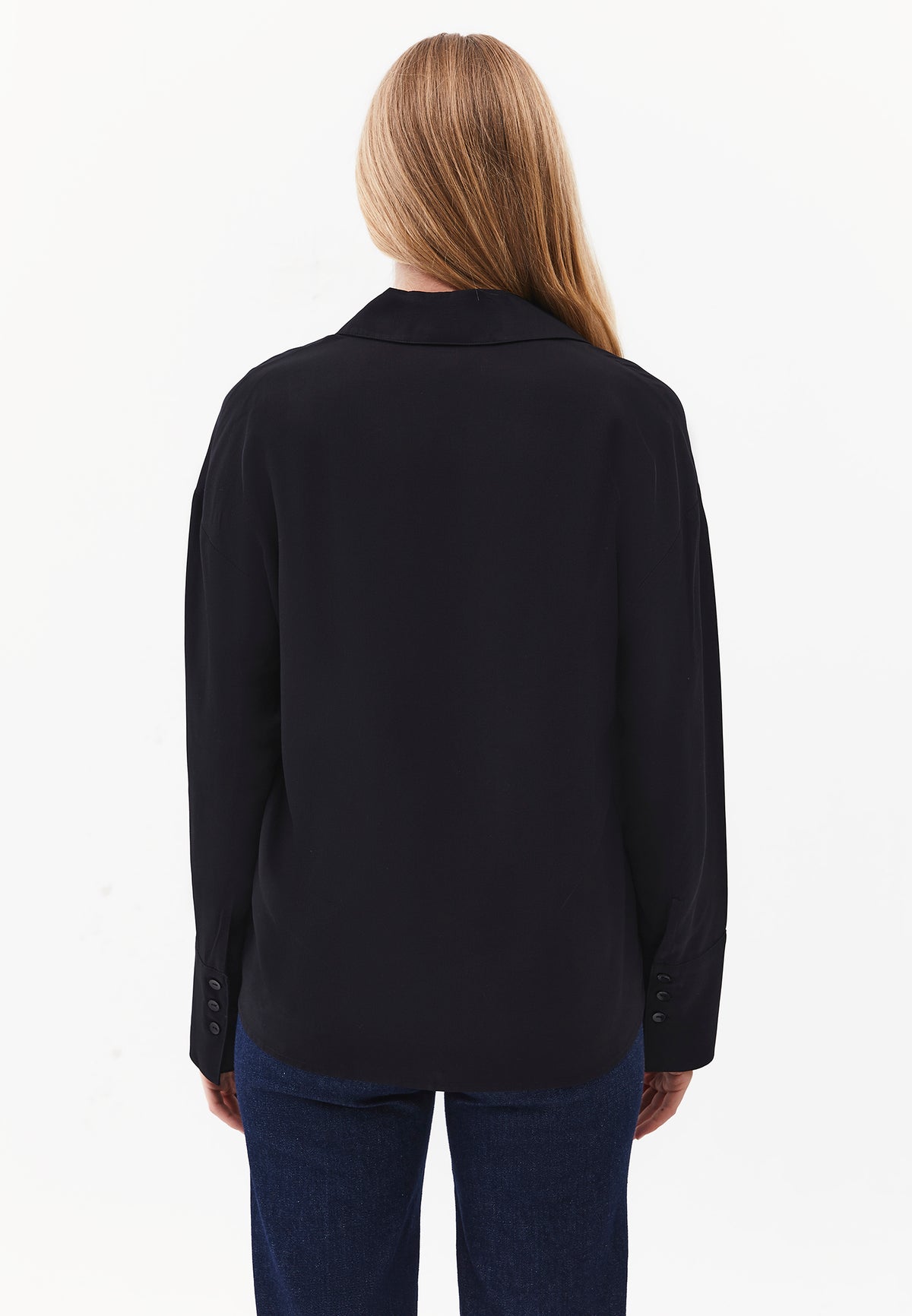 Long Sleeve Shirt with Button Detail and Shirt Collar - BLACK