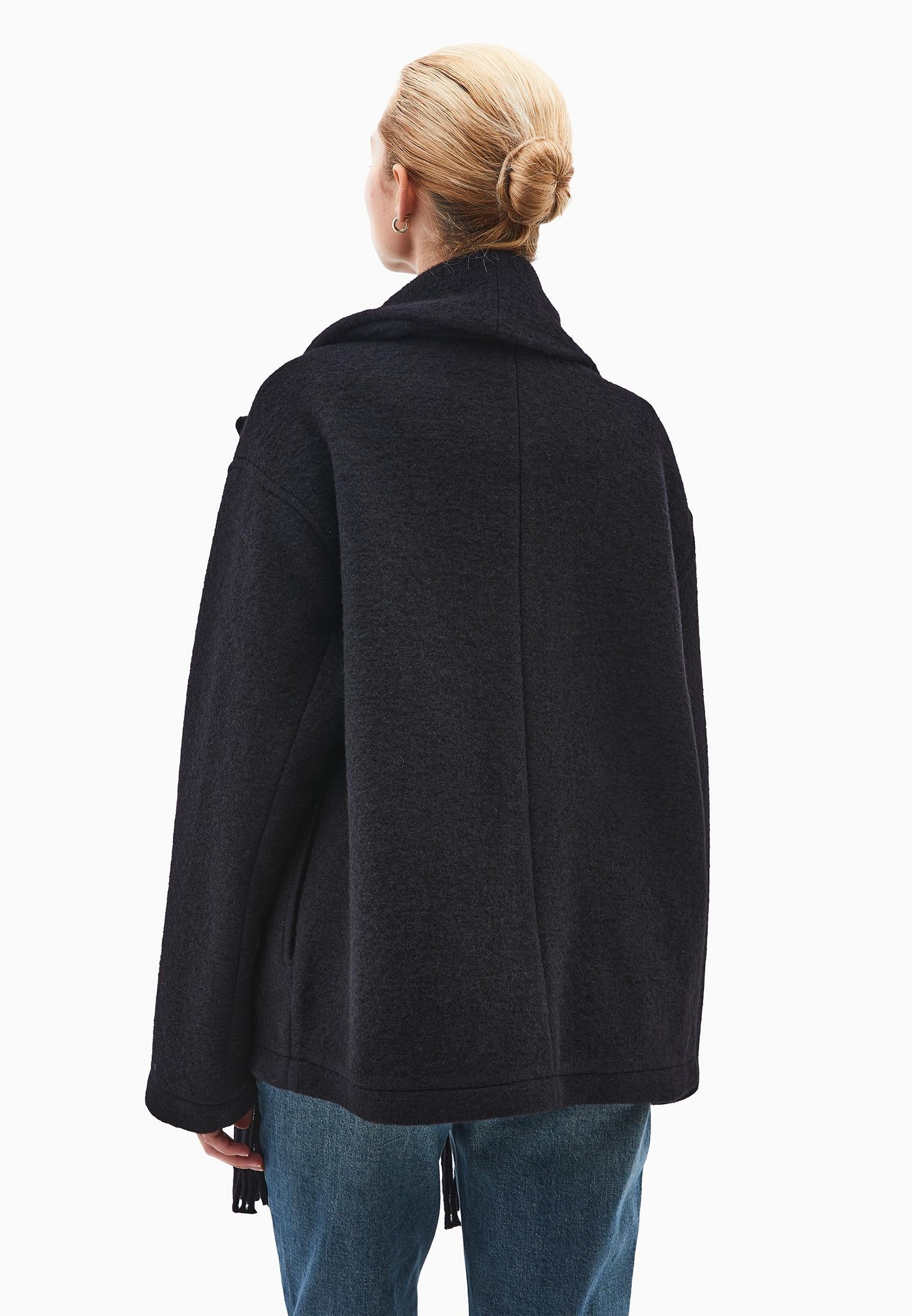Shawl Collar Button Detailed Tunic Coat - BLACK