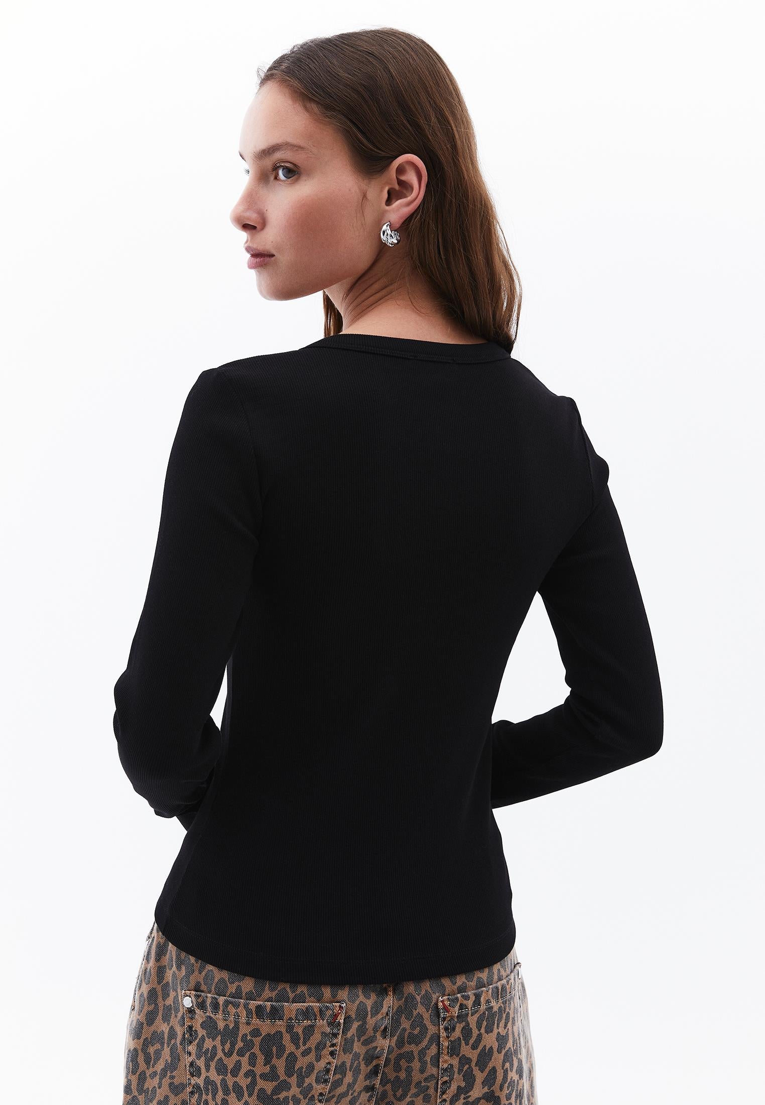Long Sleeve Crew Neck Bodycon T-Shirt - BLACK