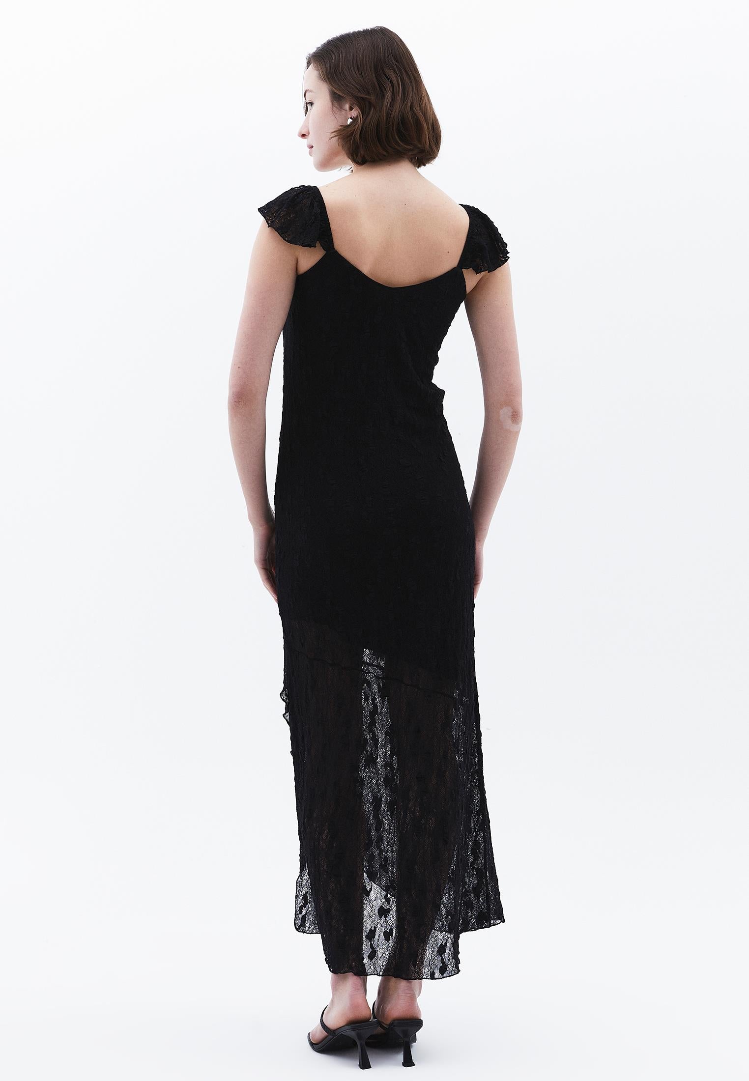V Neck Long Maxi Dress - BLACK