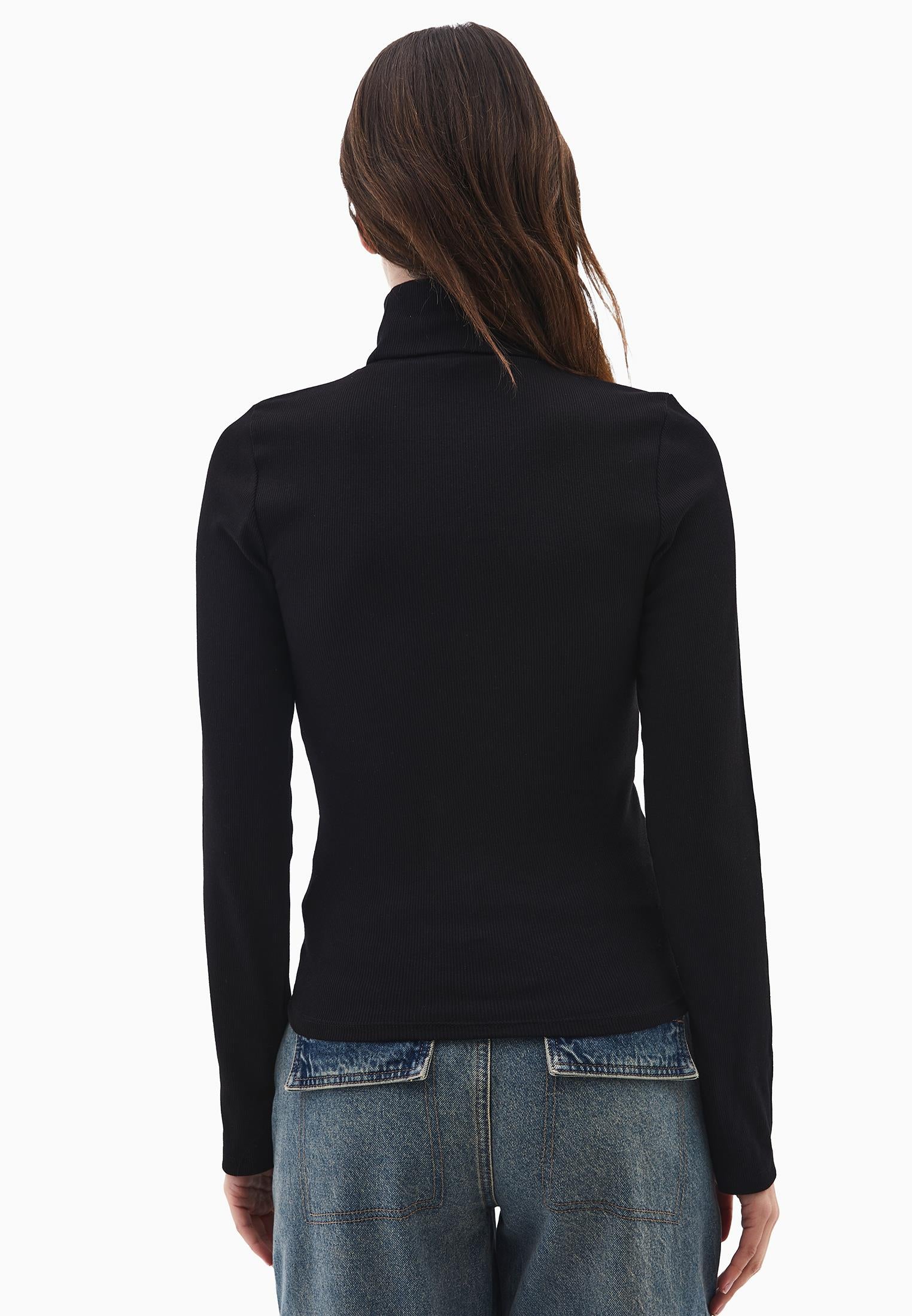 Turtleneck Long Sleeve Bodycon Top - BLACK
