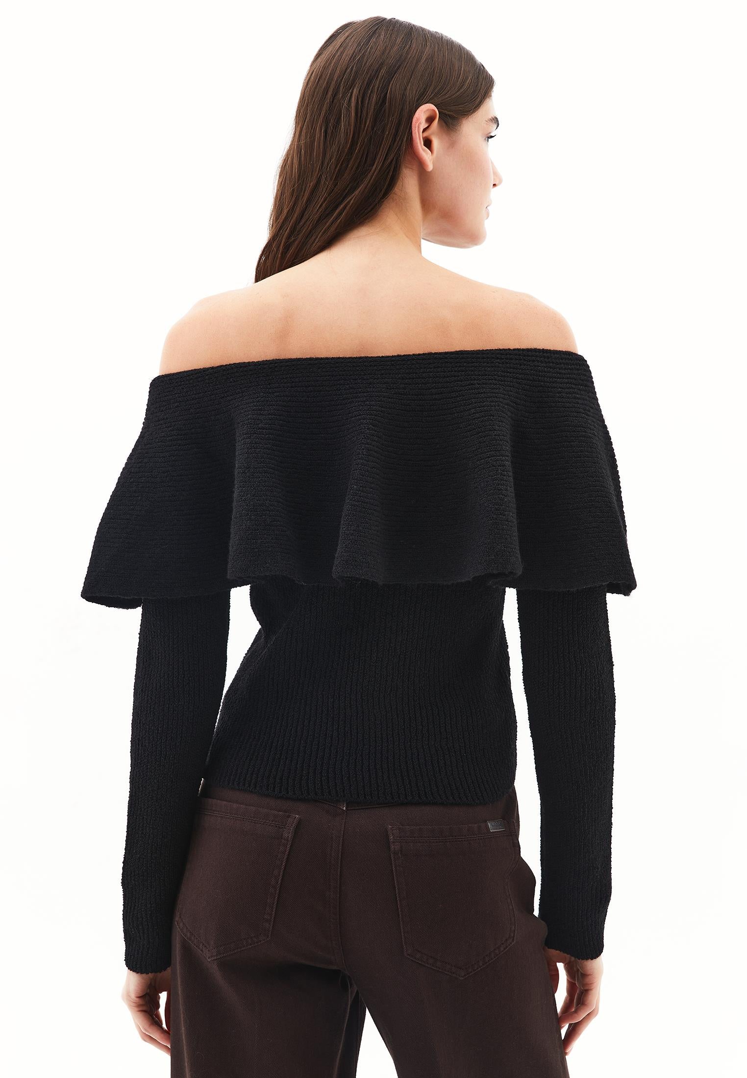 Dropped Shoulder Knit Sweater - BLACK