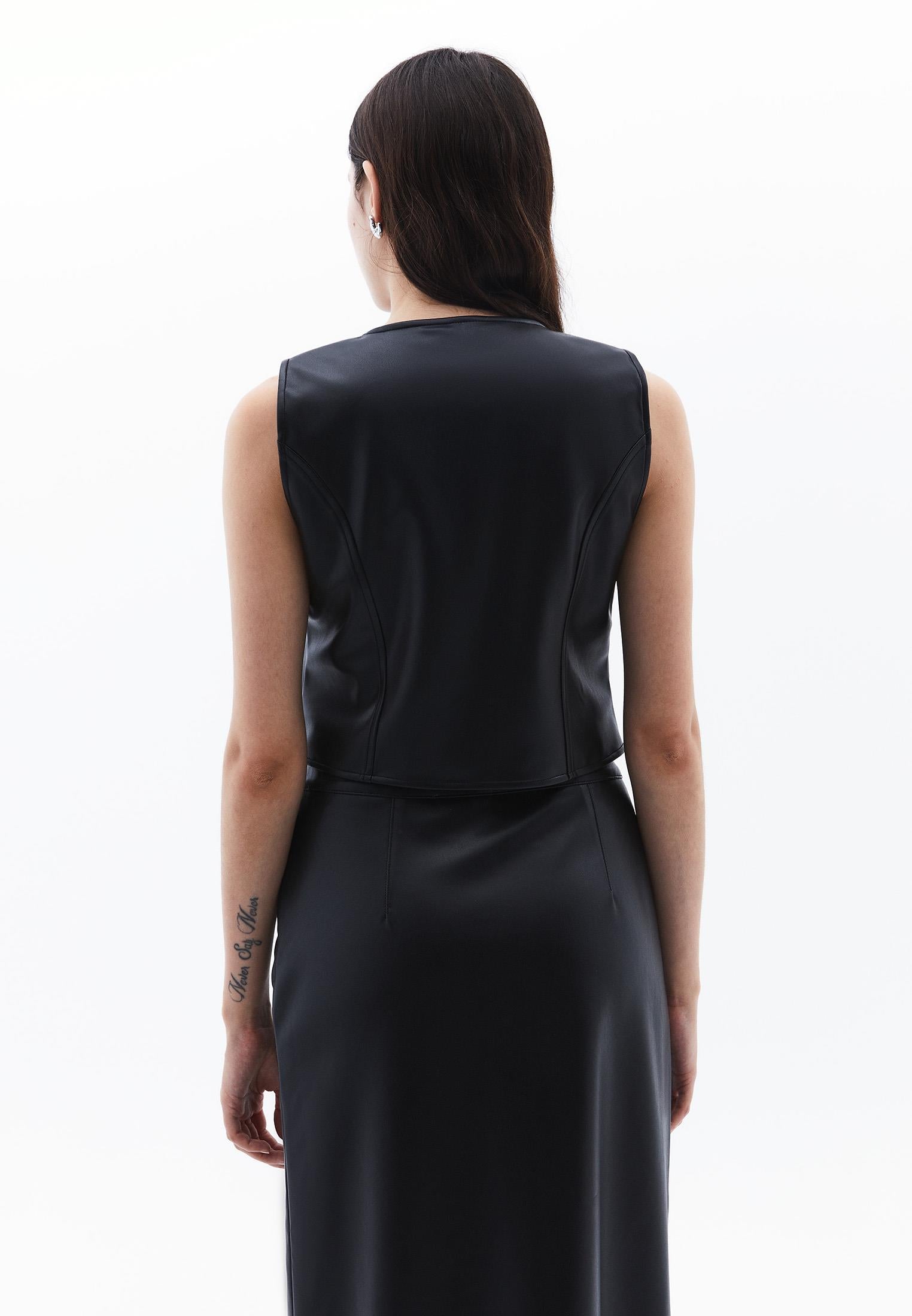 V Neck Slim Fit Sleeveless Vest - BLACK