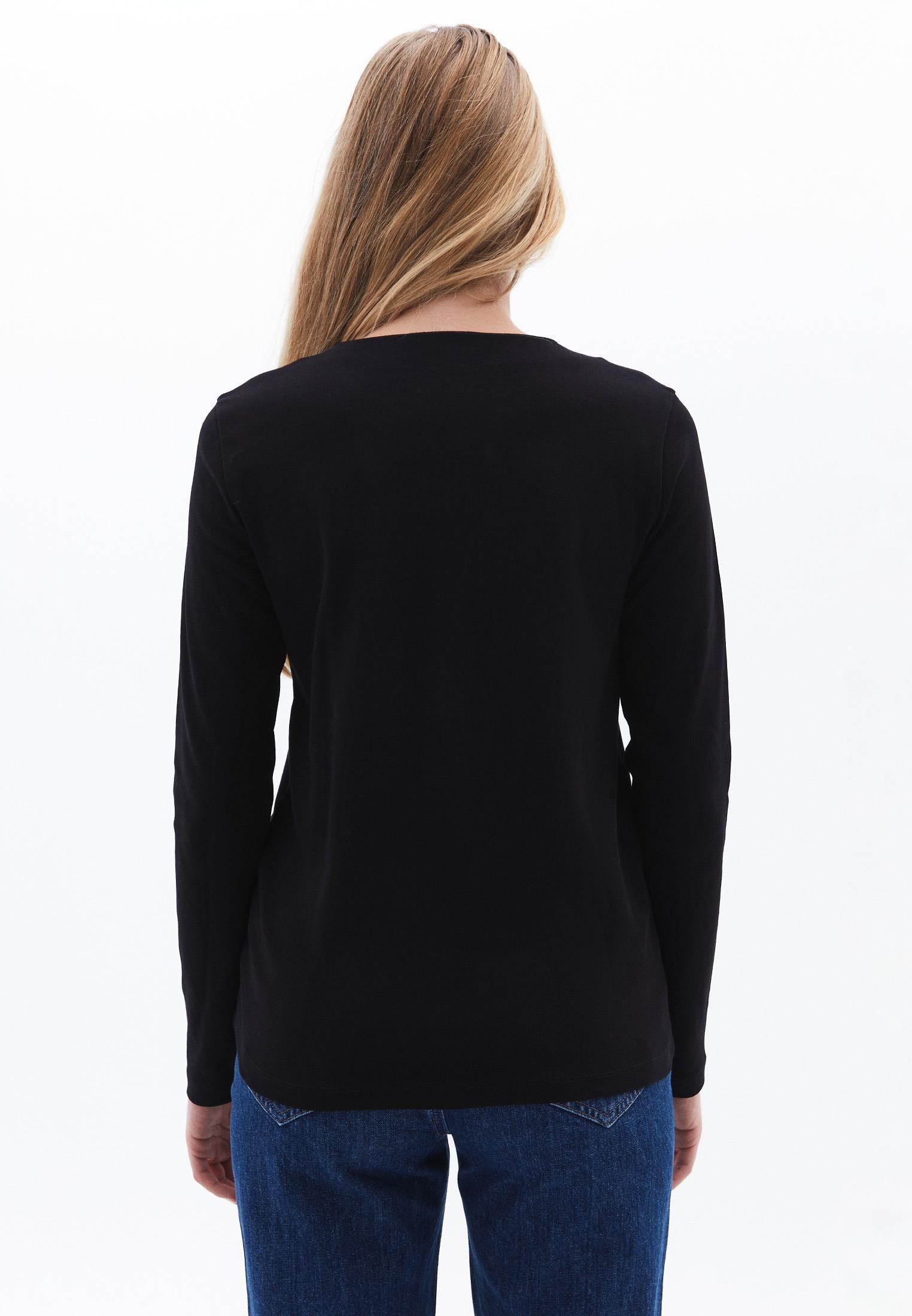 Crew Neck Long Sleeve Sweatshirt - BLACK