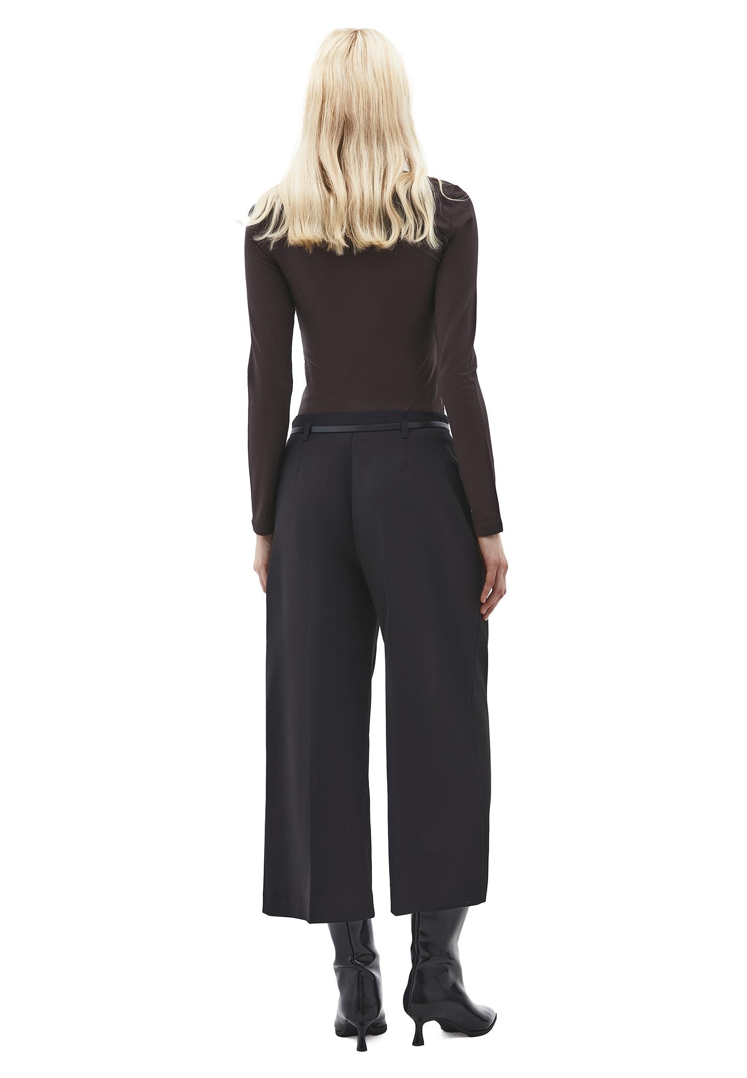 Ultra High Waist Belted Culotte Pants - BLACK