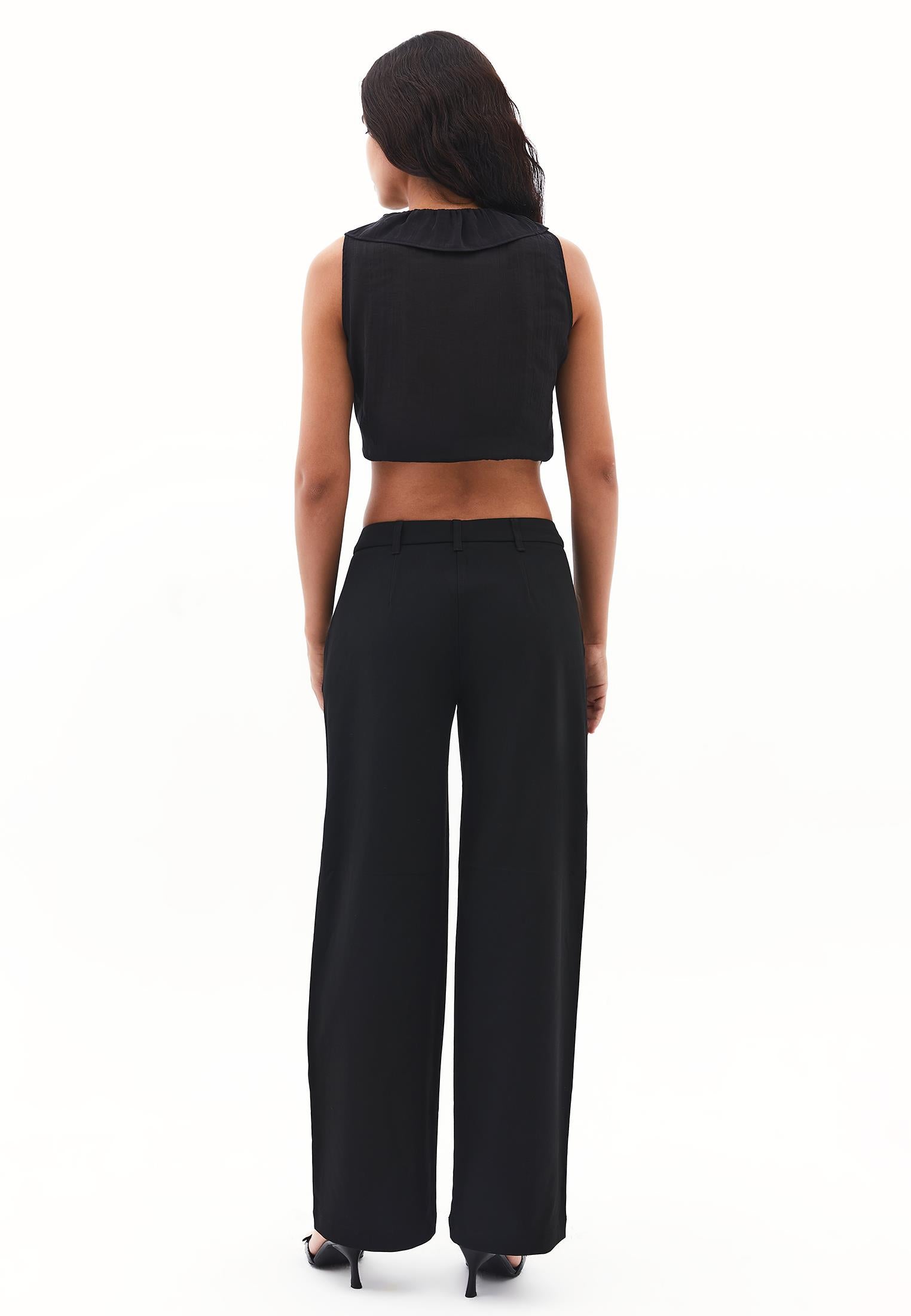 Straight Leg Buttoned Pants - BLACK