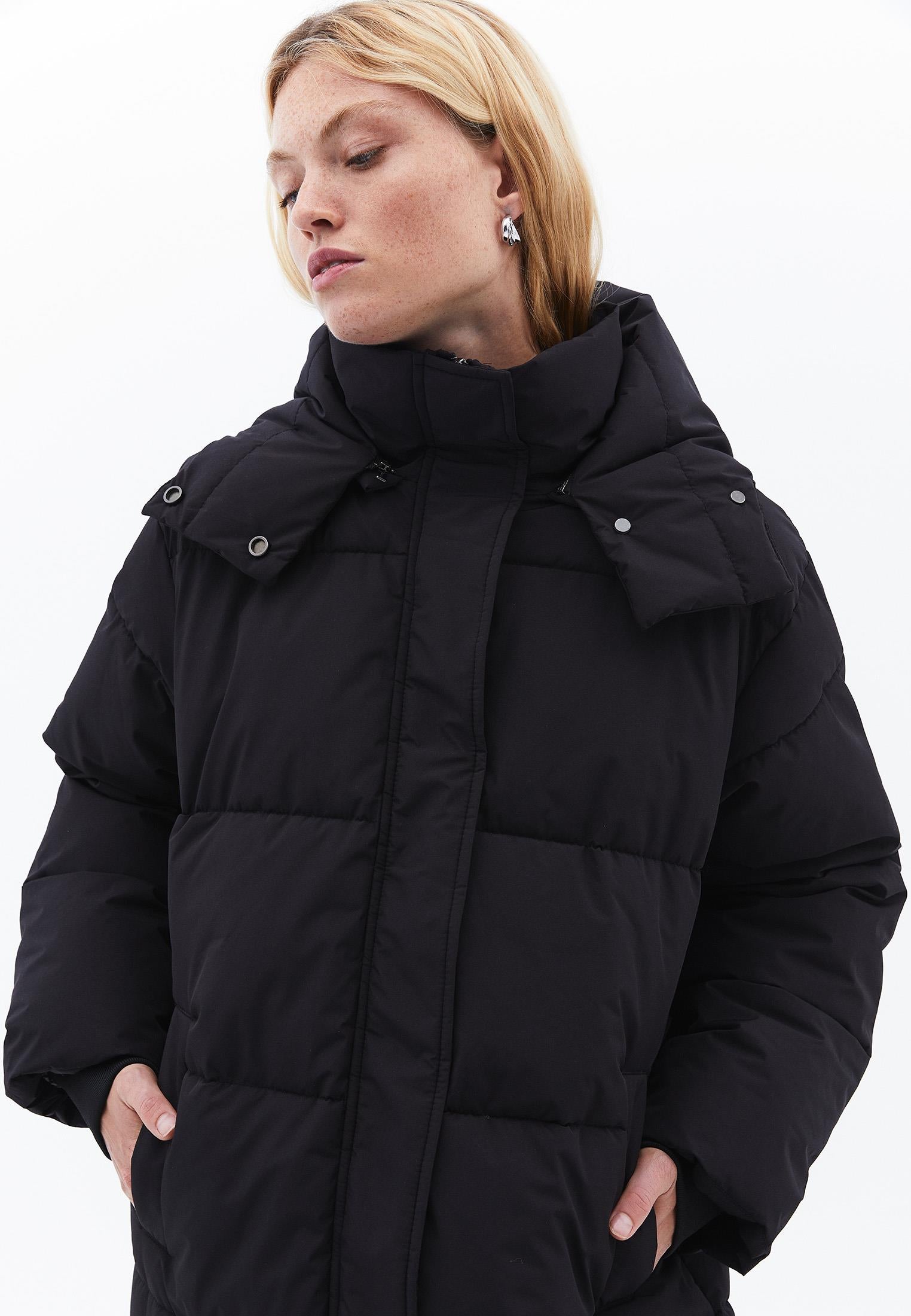 Long Coat With Zipper Detail - BLACK
