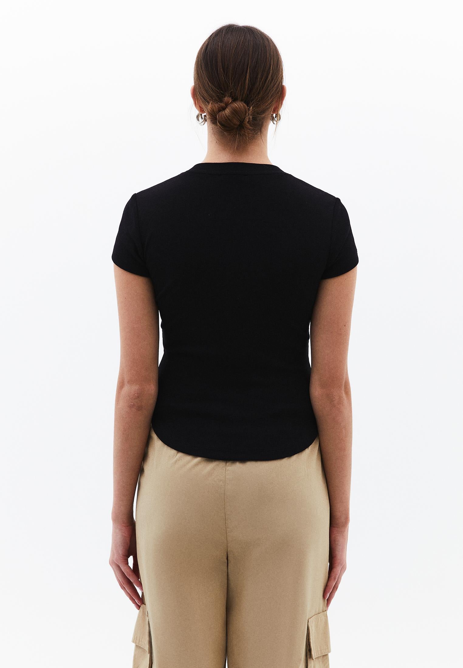 Button Detailed T-Shirt - BLACK