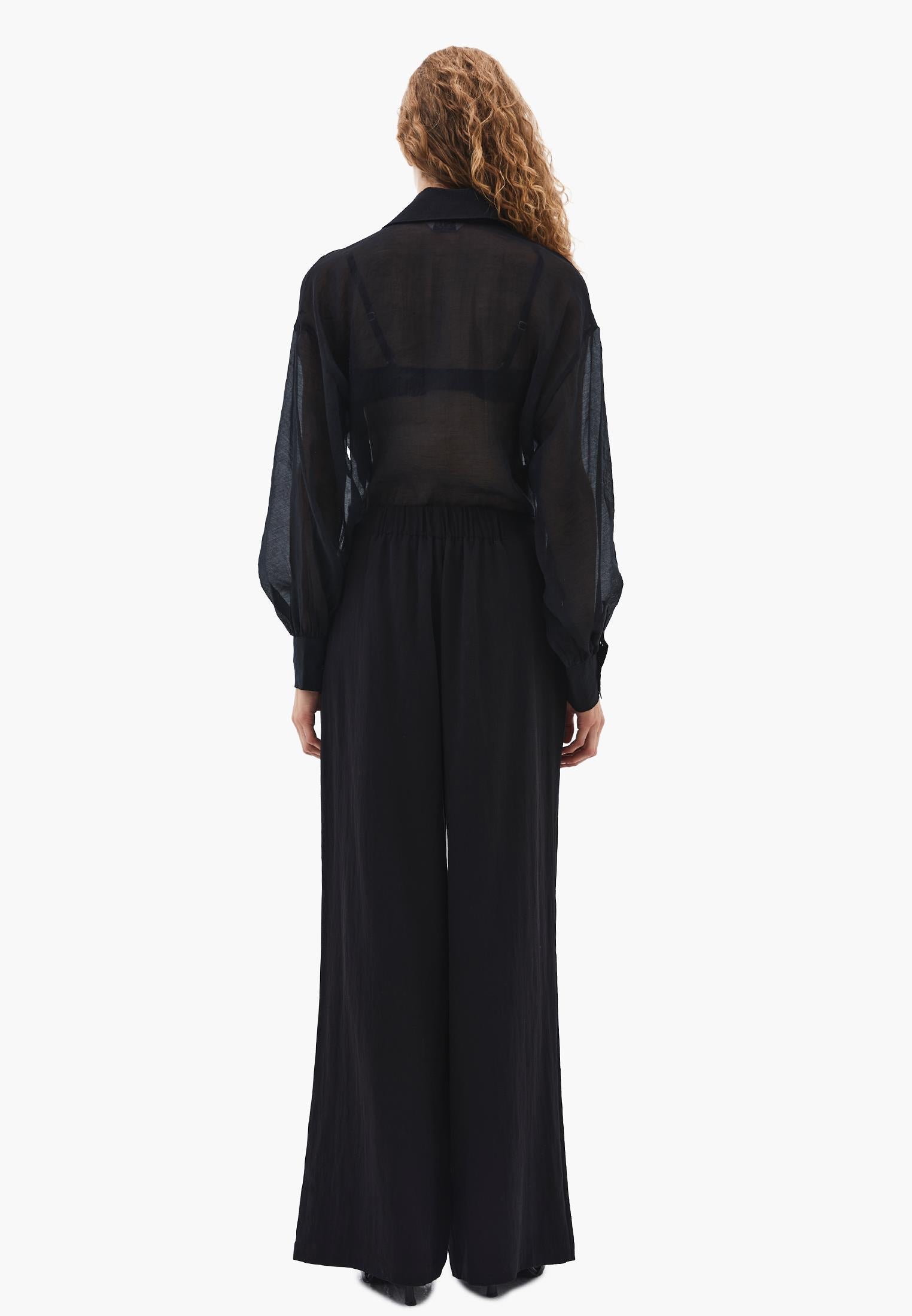 Pleated Wide Leg Pants - BLACK