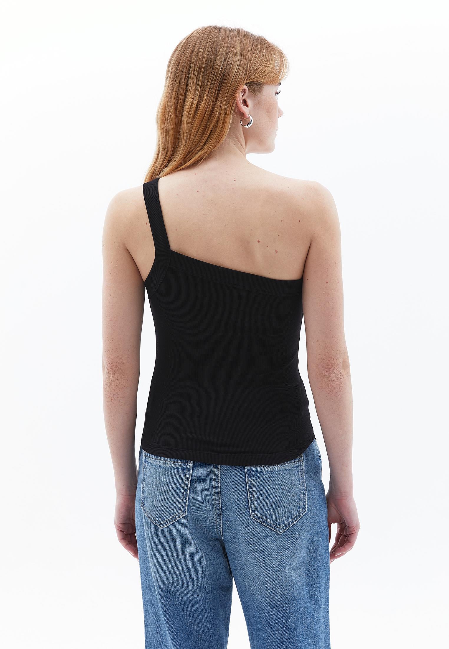 One Shoulder Asymmetric Tank Top - BLACK