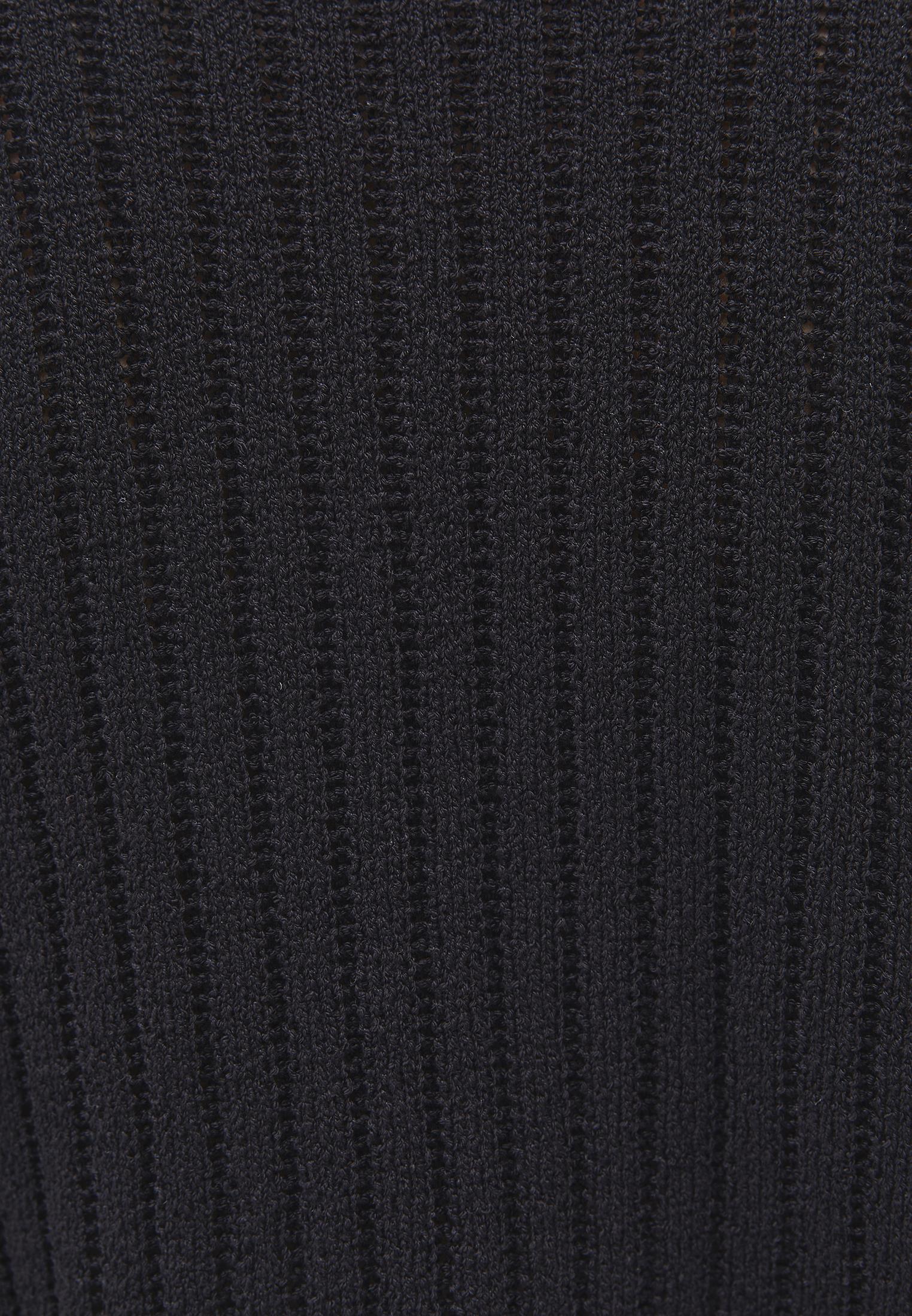 Ribbed V-Neck Long Sleeve Sweater - BLACK