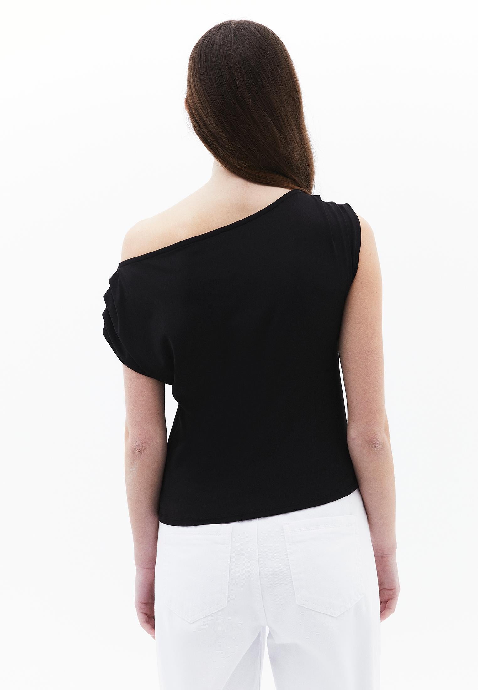 Boat Neck Short Sleeve Blouse - BLACK