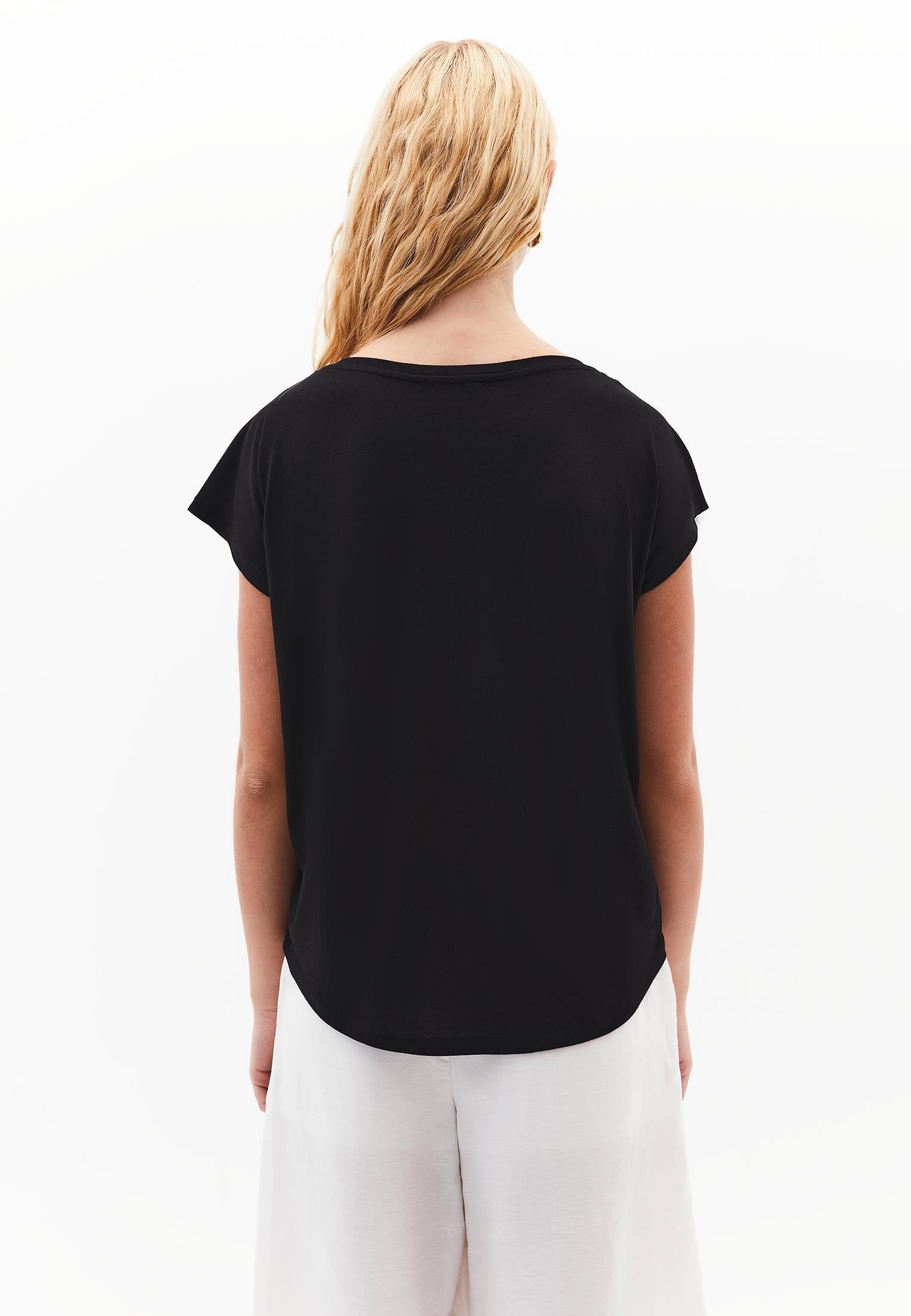 Boat Neck Short Sleeve T-Shirt - BLACK