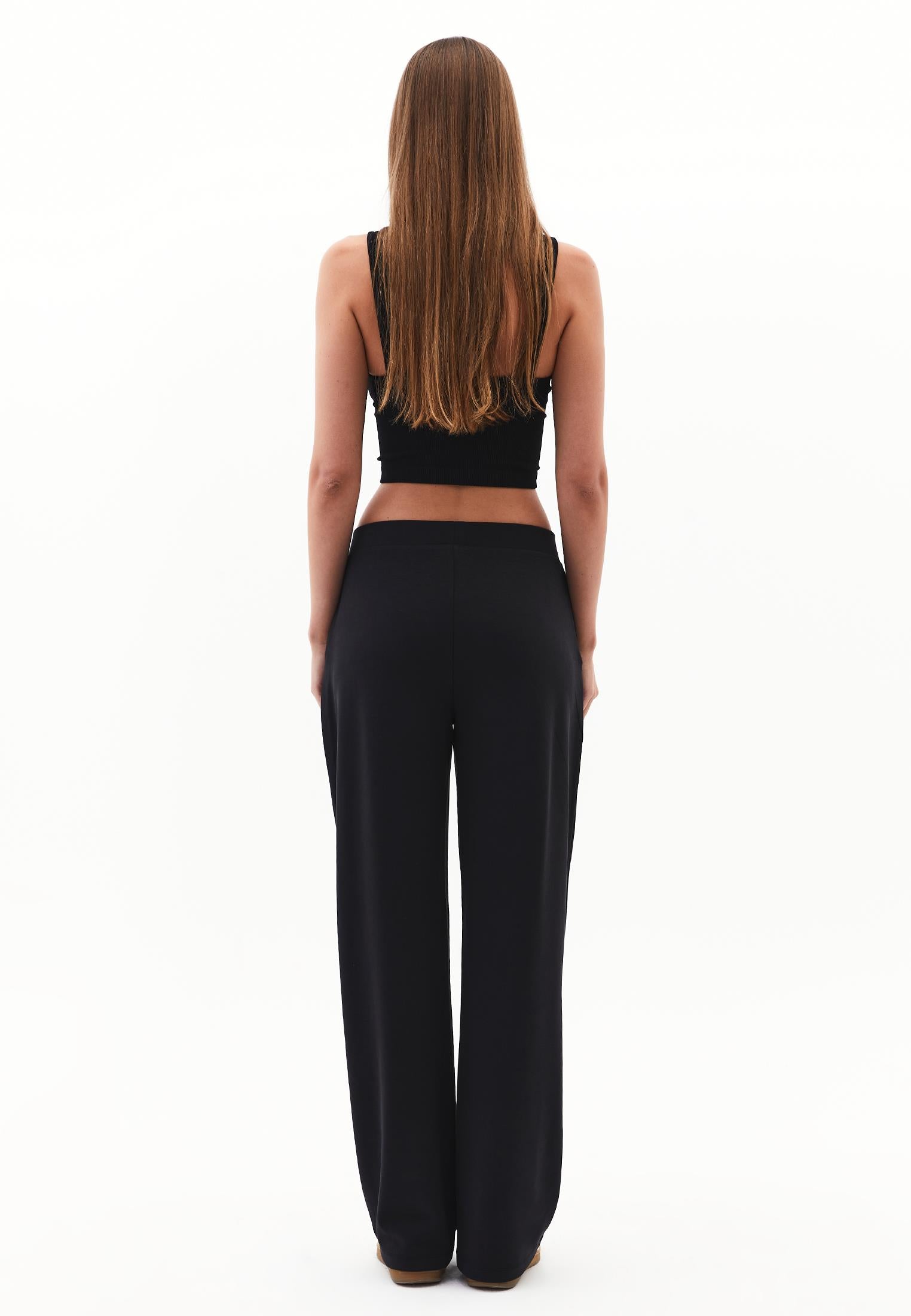 High Waist Standard Straight Leg Pants - BLACK