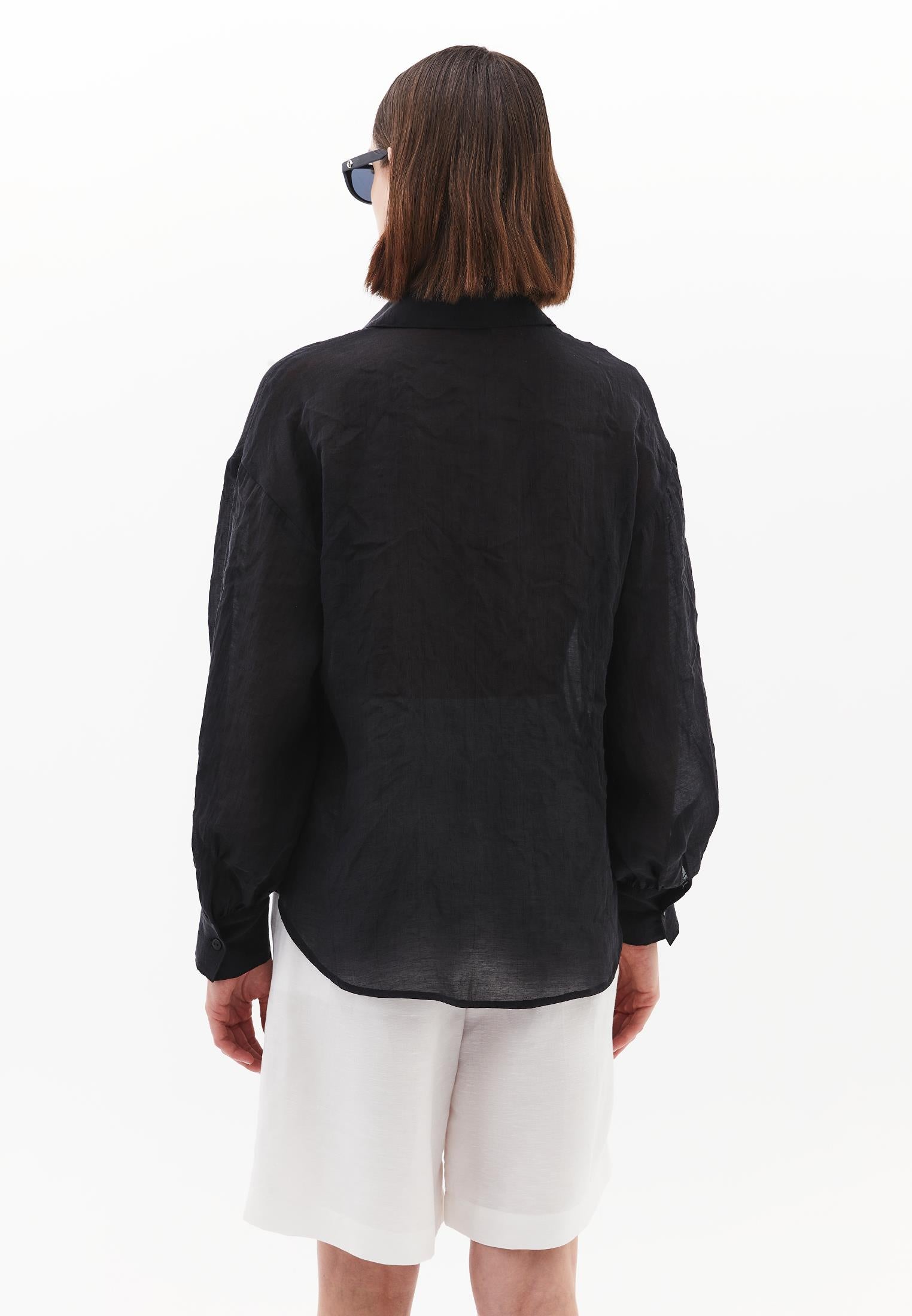 Loose Fit Long Sleeve Buttoned Shirt - BLACK