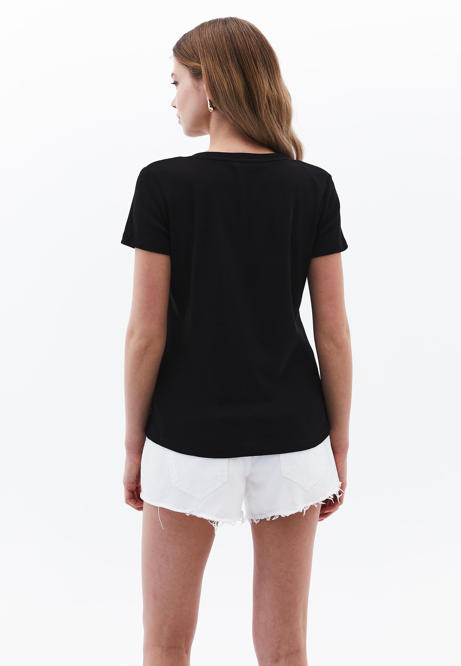 V Neck Short Sleeve Slim T-Shirt - BLACK