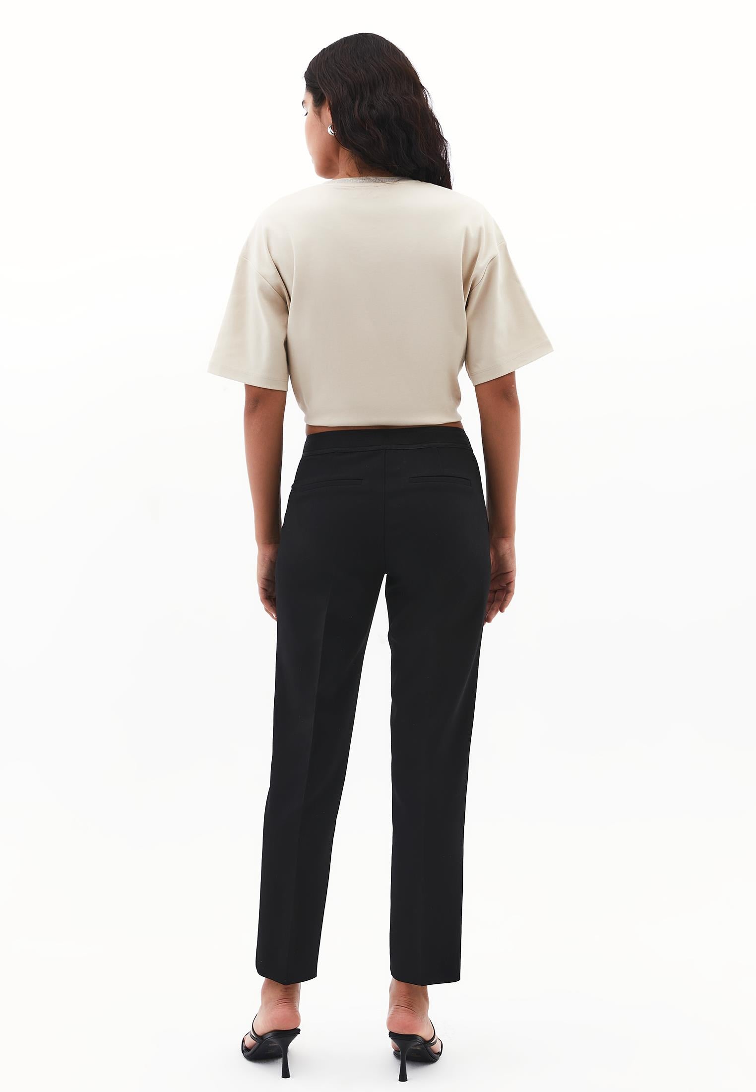 Slim Fit High Waist Pants - BLACK