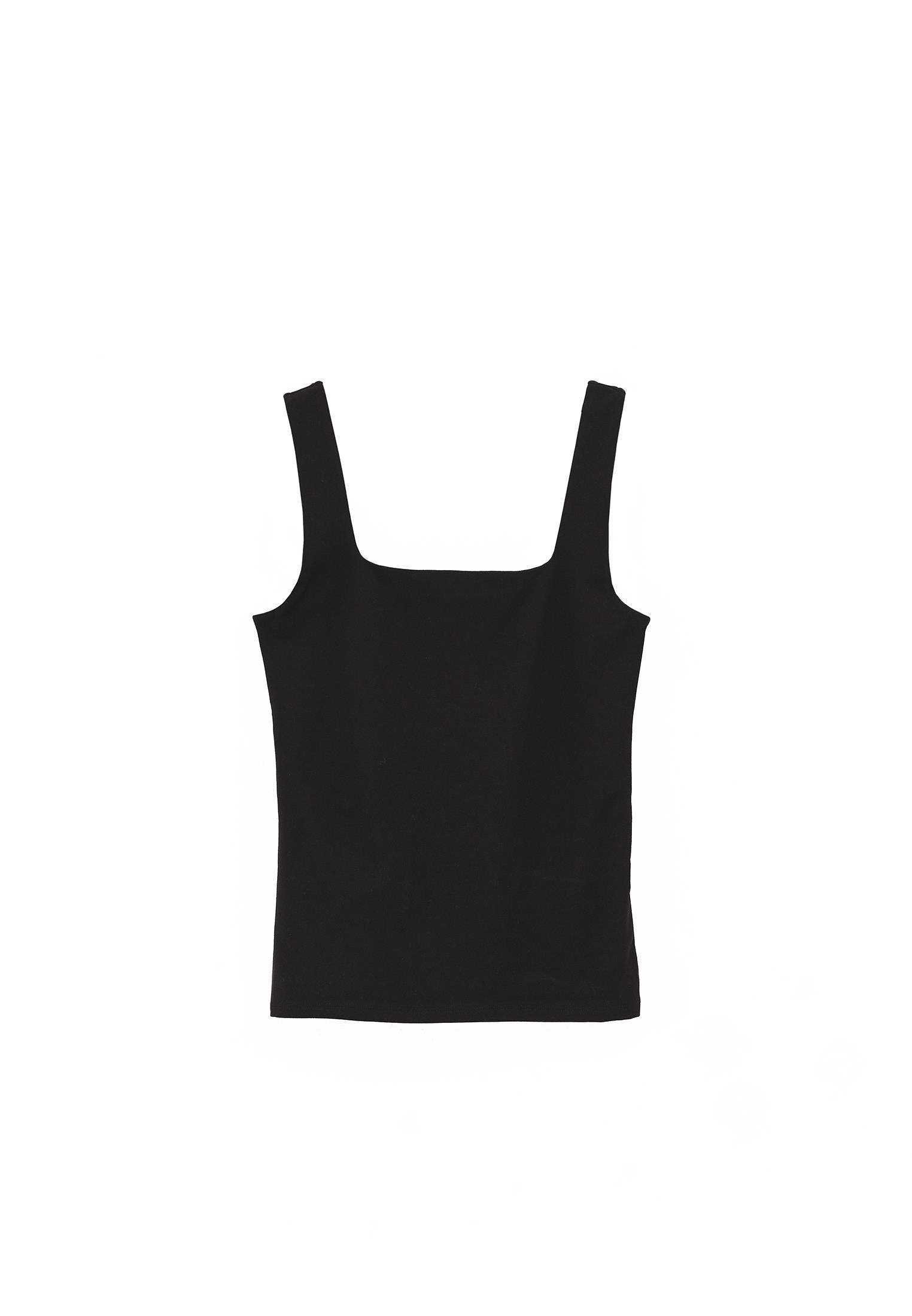 Square Neck Bodycon Tank Top - BLACK