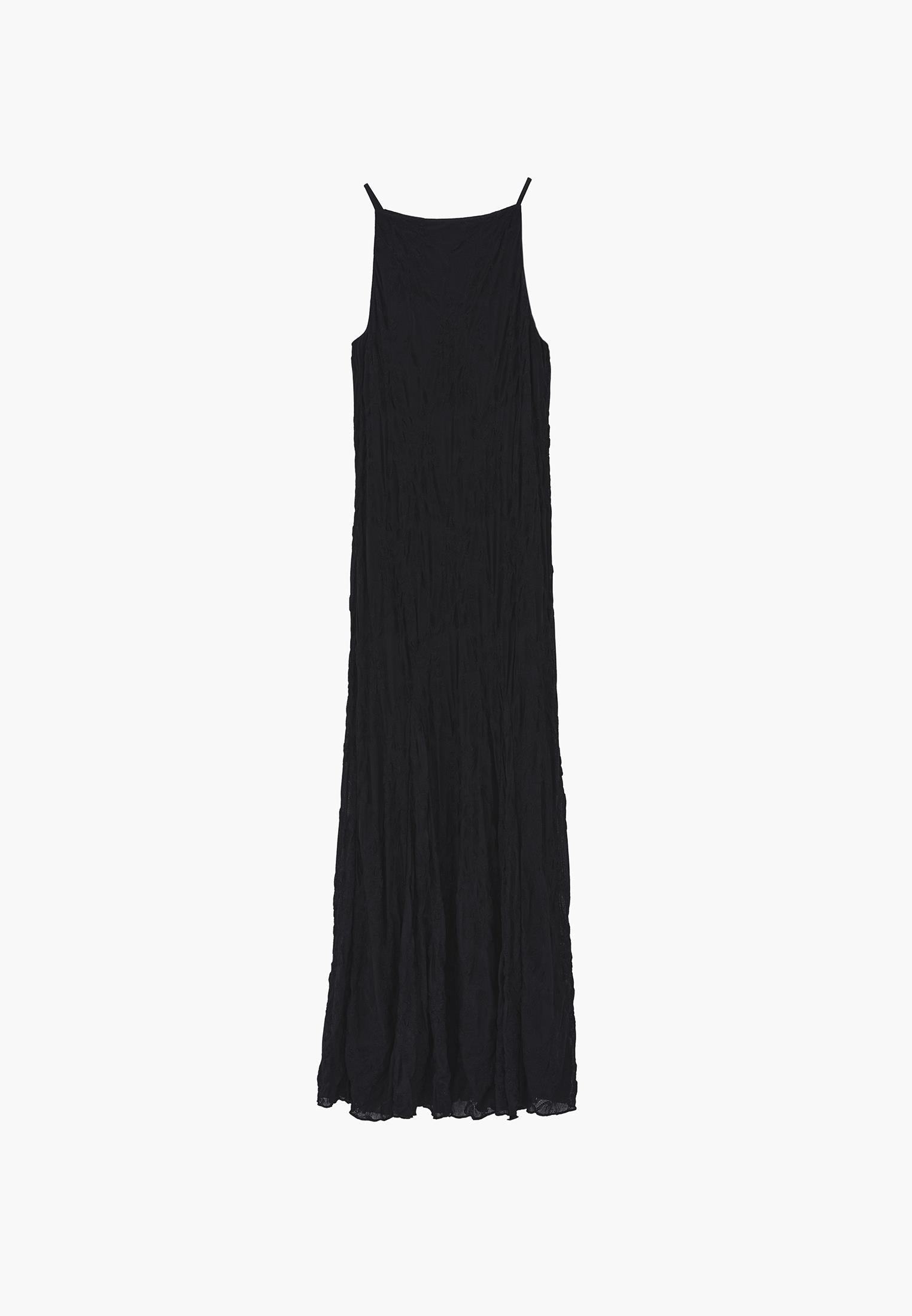 Sleeveless Long Dress With Crew Neck - BLACK