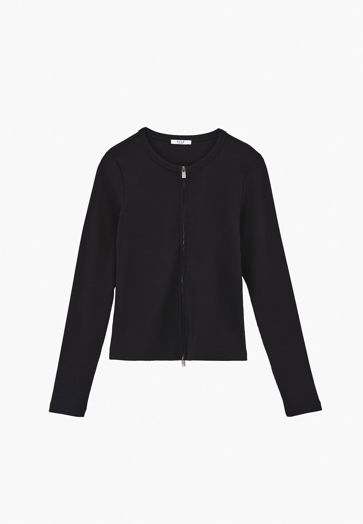 Crew Neck Long Sleeve Zip Detailed Bodycon T-Shirt - BLACK